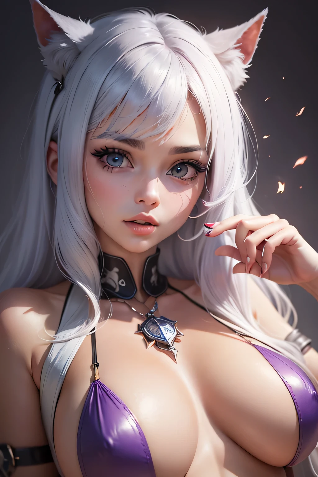 Unicorn anthropomorphic female high detail white hair purple pupils