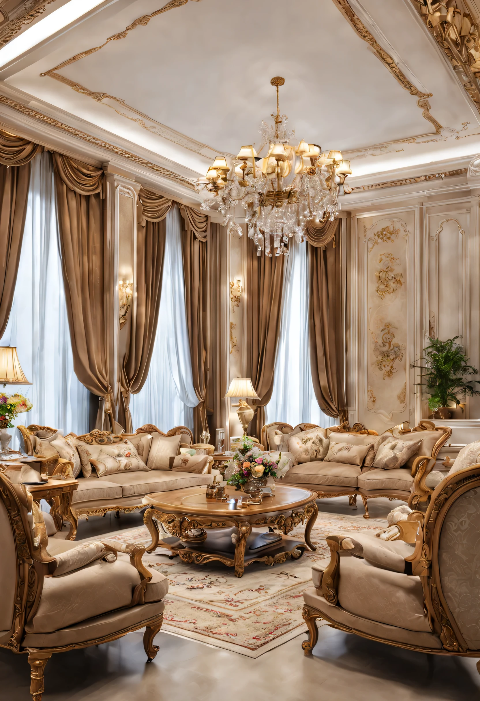 European-style living room, Sofa combination, coffee table, European line, victorian style