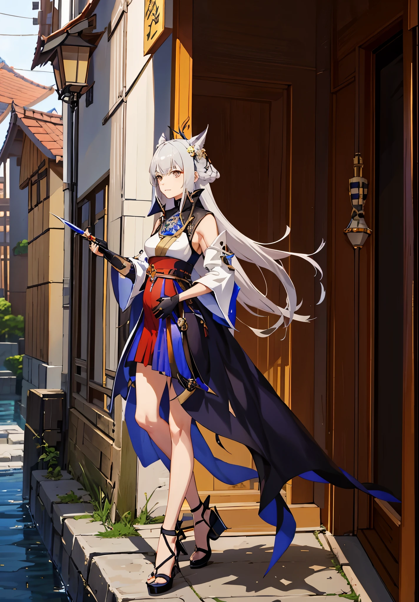 a woman in a dress holding a dagger and a dagger, video game character, from arknights, fox nobushi holding a dagger, hajime yatate, keqing from genshin impact, random haired deity, with small sword, ayaka genshin impact, female action anime girl, official character art, anime character, pregnant anime girl, fetus