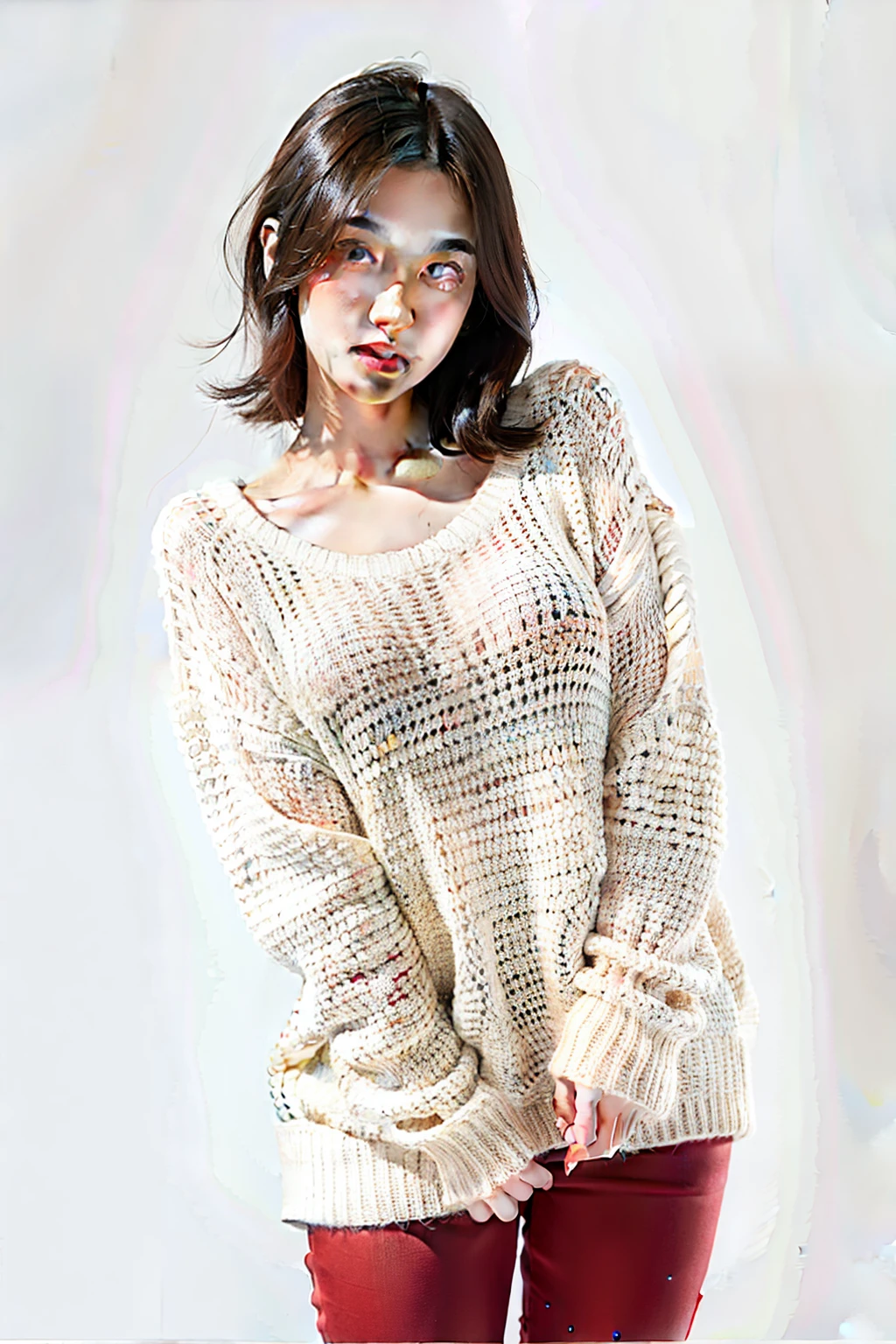 1girll,Sweater,White background,