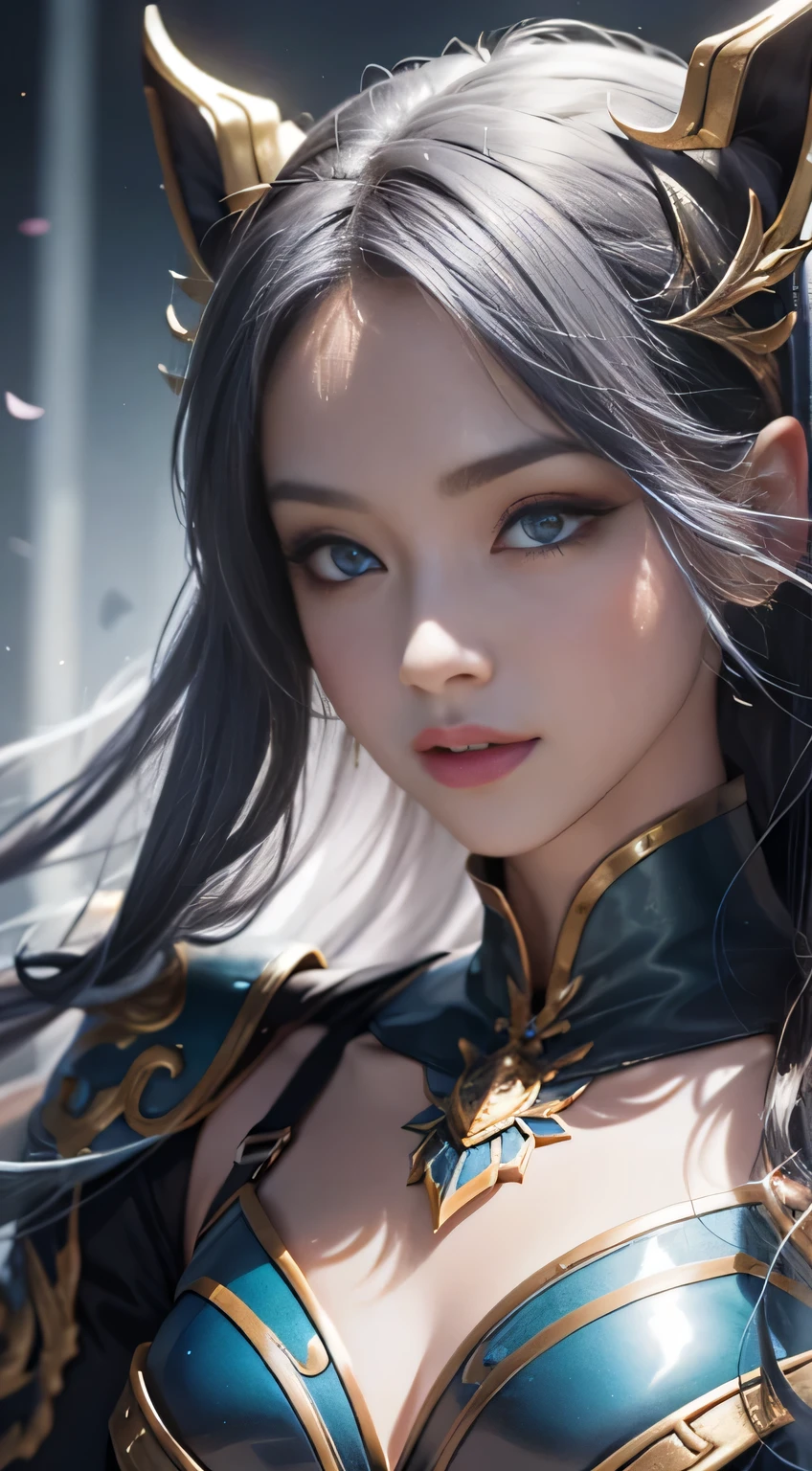 a close up of a woman in a silver and blue dress, chengwei pan on artstation, by Yang J, detailed fantasy art, stunning character art, fanart best artstation, epic exquisite character art, beautiful armor, extremely detailed artgerm, detailed digital anime art, artgerm on artstation pixiv, armor girl