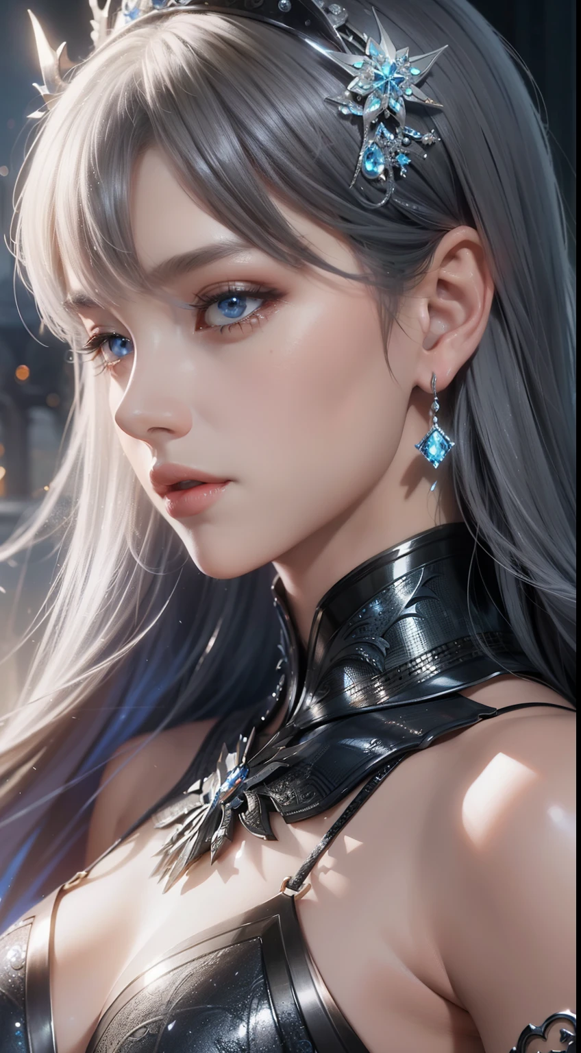 a close up of a woman in a silver and blue dress, chengwei pan on artstation, by Yang J, detailed fantasy art, stunning character art, fanart best artstation, epic exquisite character art, beautiful armor, extremely detailed artgerm, detailed digital anime art, artgerm on artstation pixiv, armor girl