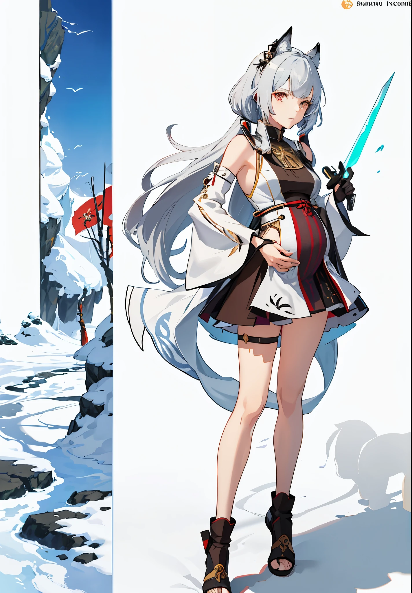 a woman in a dress holding a dagger and a dagger, video game character, from arknights, fox nobushi holding a dagger, hajime yatate, keqing from genshin impact, random haired deity, with small sword, ayaka genshin impact, female action anime girl, official character art, anime character, pregnant anime girl, fetus