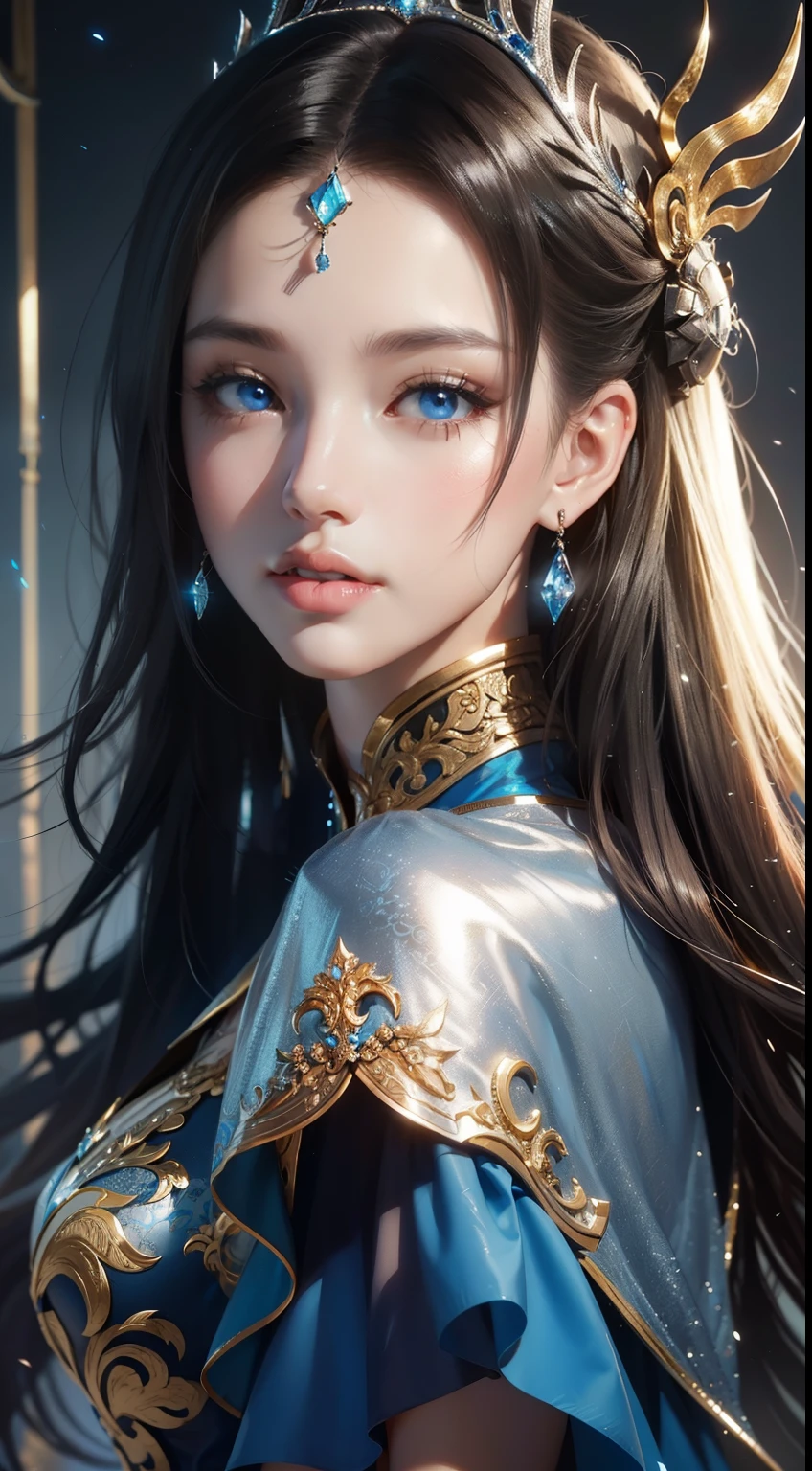 a close up of a woman in a silver and blue dress, chengwei pan on artstation, by Yang J, detailed fantasy art, stunning character art, fanart best artstation, epic exquisite character art, beautiful armor, extremely detailed artgerm, detailed digital anime art, artgerm on artstation pixiv, armor girl