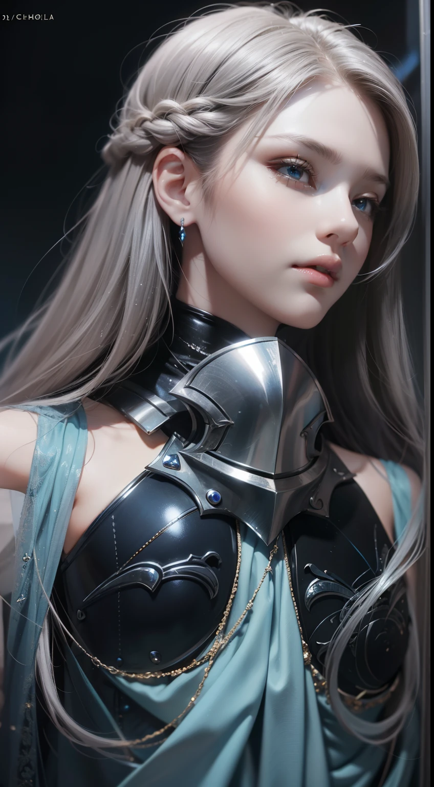 a close up of a woman in a silver and blue dress, chengwei pan on artstation, by Yang J, detailed fantasy art, stunning character art, fanart best artstation, epic exquisite character art, beautiful armor, extremely detailed artgerm, detailed digital anime art, artgerm on artstation pixiv, armor girl