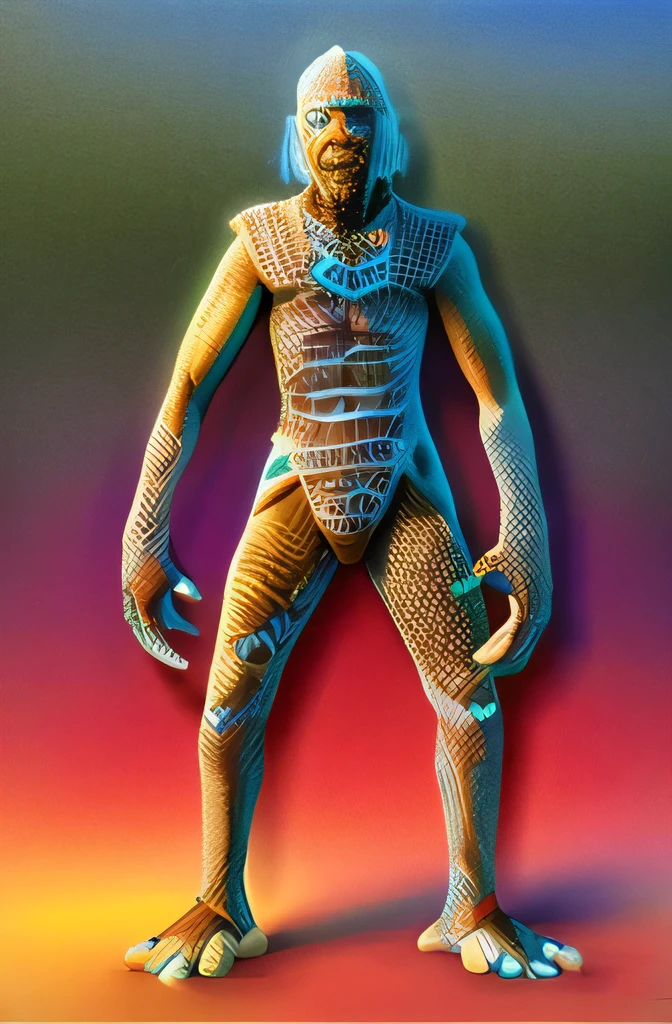 A complex fantasy character whose scales emerge from the swamp.., whole body concept