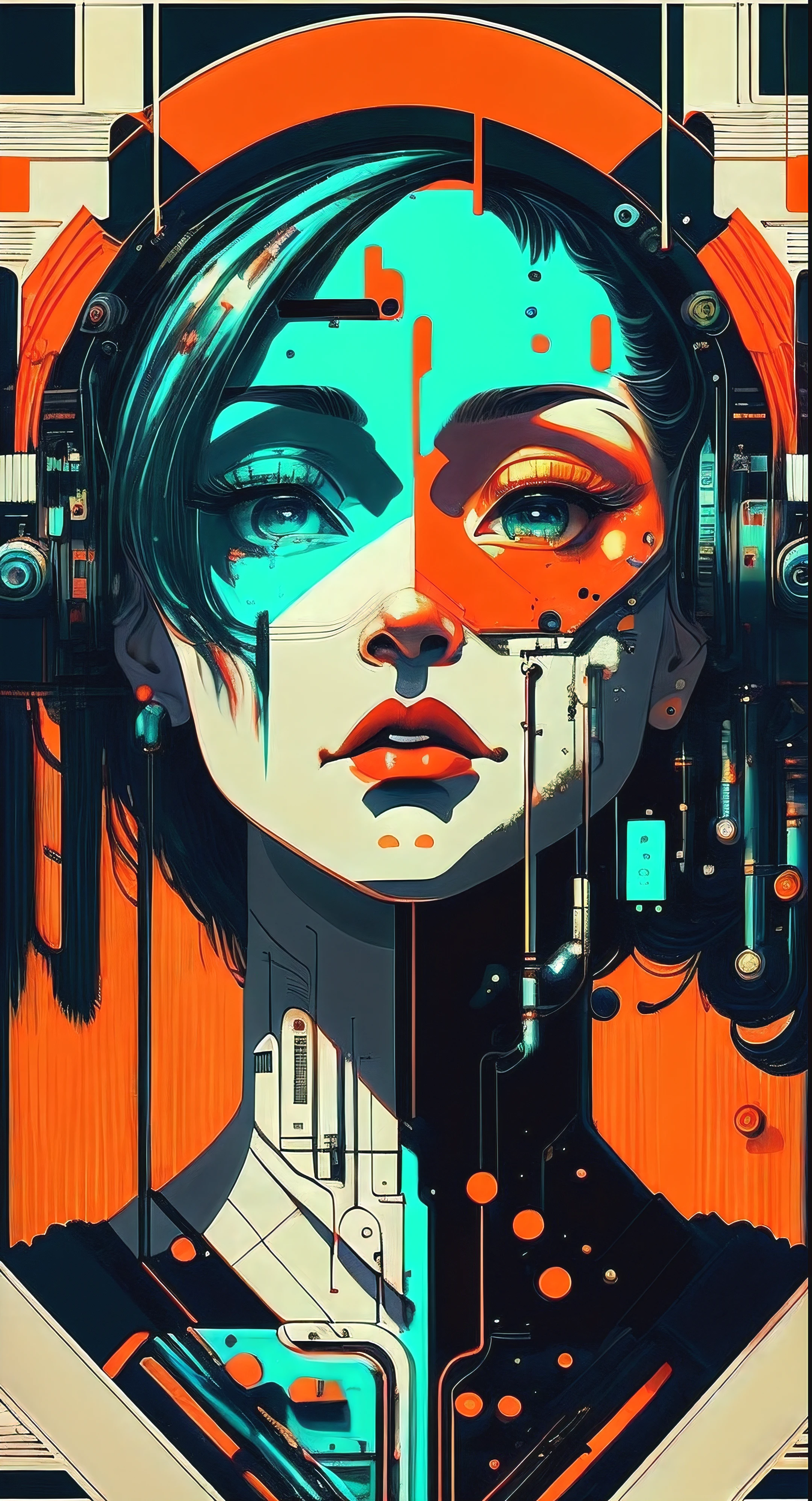 (dessus de la table, 4k, Ultra-détaillé, Photo brute: 1.2), illustration, (1femme:1), (Arrière-plan unique: 1.4), (symétrie: 1.2), (art Déco:1.4), (rétro-futuriste:1.4), (minimalisme:1.4), (Faire le ménage:1.4), (plat_Couleur:1.4), (Cyberpunk:1.4), Photo d’art du CCDDA、musique、
