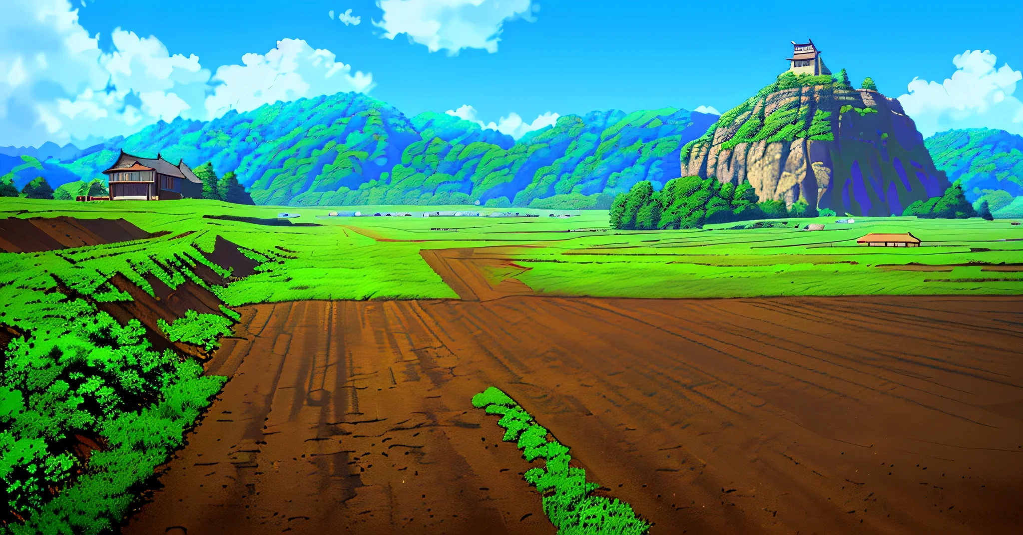 actual, real life, Beautiful old colonial house on the hill, Laurie Greasley style, Studio Ghibli, Akira Toriyama, James Gillard, Genshin Impact, Popular Pixiv fan box, acrylic spatula, 4K, bright colors, become, Art Station Trend