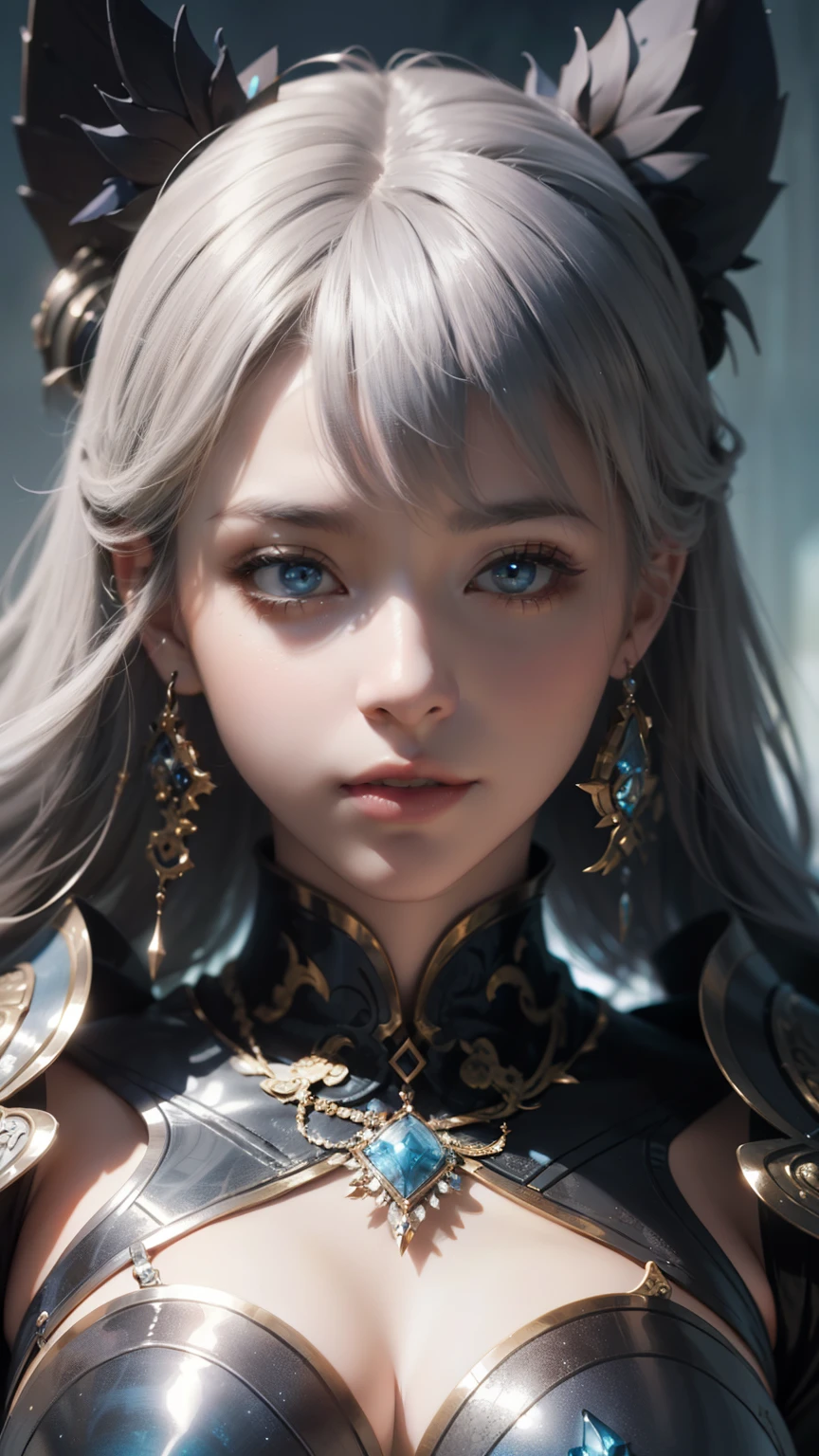 a close up of a woman in a silver and blue dress, chengwei pan on artstation, by Yang J, detailed fantasy art, stunning character art, fanart best artstation, epic exquisite character art, beautiful armor, extremely detailed artgerm, detailed digital anime art, artgerm on artstation pixiv, armor girl
