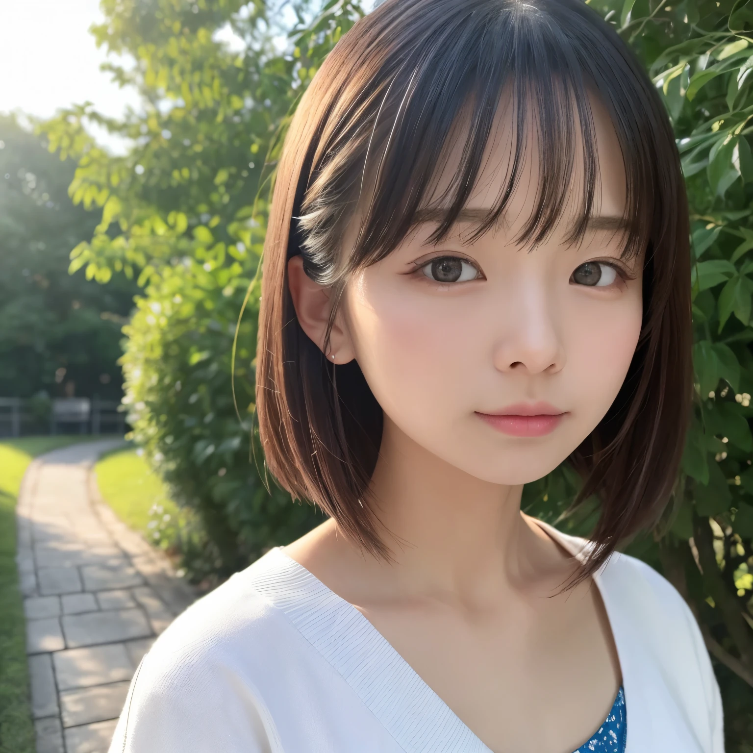 (1 Girl )、(Beautiful Japanese、18years old,round face、Refreshing、clear、seems kind、stylish、Pitiful、cute like an angel、cute、black eyes、(Single eyelid:1.3)、Beautiful skin), {(Japan human face:1.4),(General facial features)} , (((Beautiful breasts:0.4))),(((soft breasts))),(very cute),(short hair),(enchanting eyes),(highlight on eyes:1.2)、(8K、Live shooting、highest quality、masterpiece:1.2、optimal lighting)、((masterpiece)),(Photo taken by a professional photographer),(real、photo real:1.4),BREAK,{(cute Japanese high school sailor uniform),((traditional Sailor Suit:1.0))},(cheeks are red:1.3), BREAK, BREAK,Face shot:1.3、 face close-up,Looking at viewer,lonly face:1.4、Japan、Summer、from above、bus stop,Blue sky, cumulonimbus clouds,(((1970s vibe)))、Hands clasped behind back