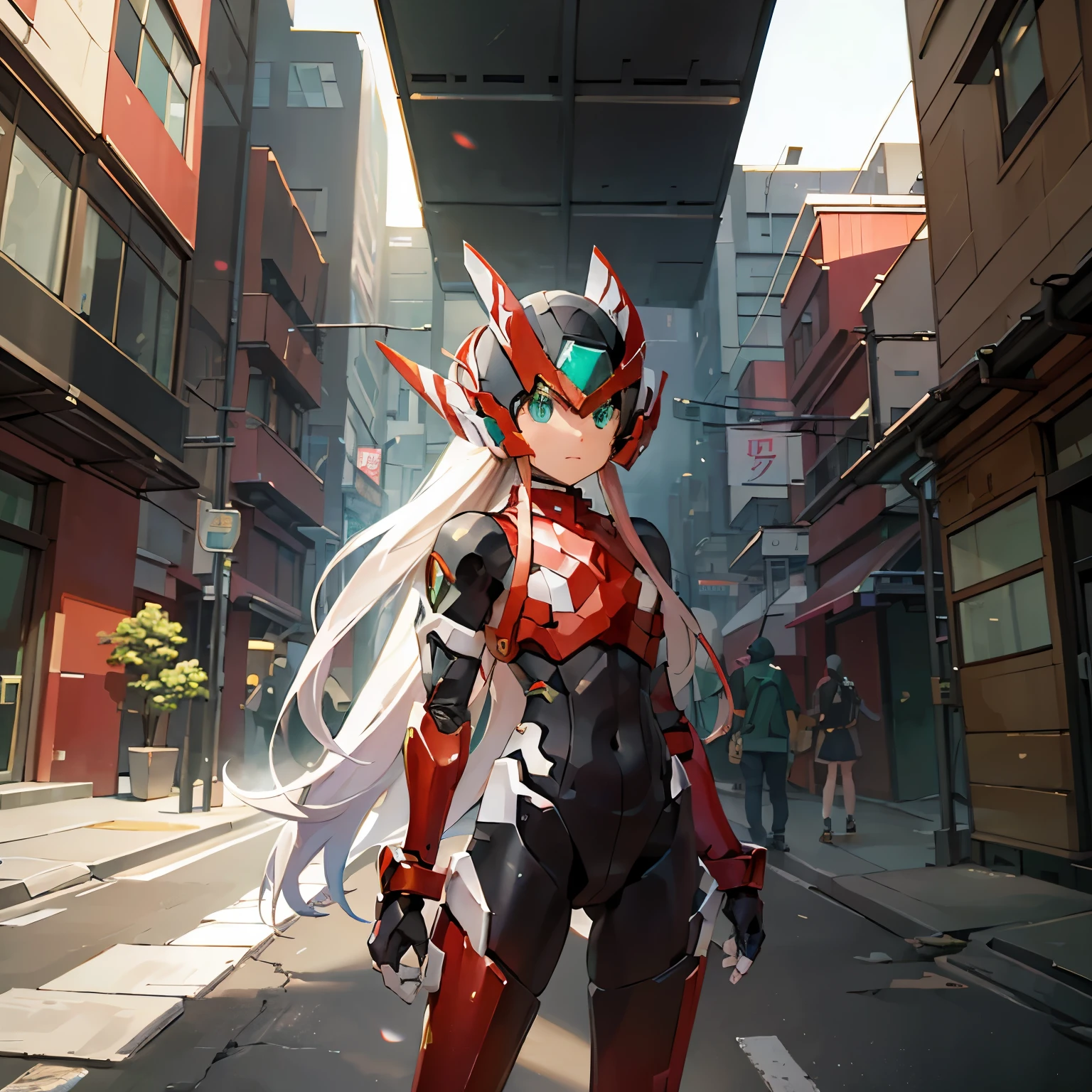megzeromyth2023, 1boy, long white hair, red armor, green energy sword, 8k, uhd, best quality, masterpiece, sitting on the border of the top of a building Tokyo - bak cyberpunk city at the background, ssci - fi, fantasy, intricate, very very beautiful, elegant, neon light, highly detailed, digital painting, artstation, concept art, human anatomy, soft light, smooth, illustration, by tian zi and artgerm and greg rutkowski and alphonse mucha and loish and WLOP