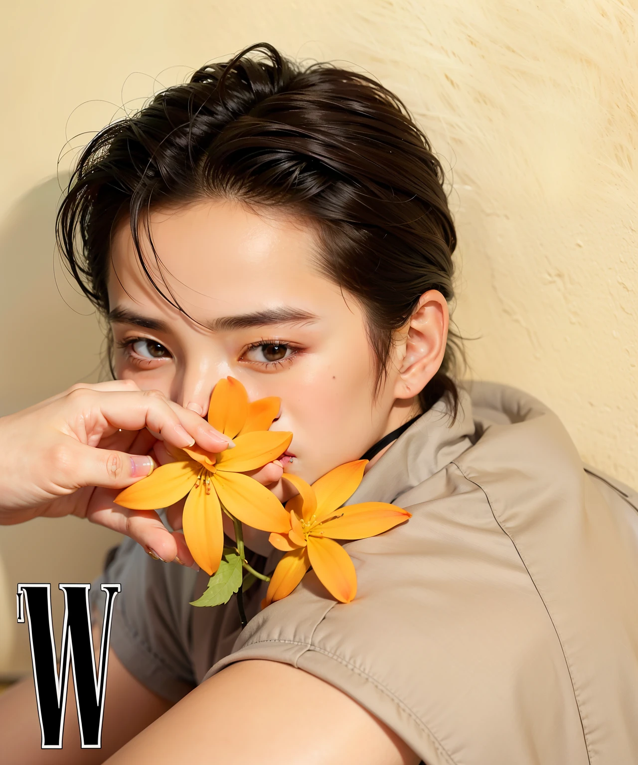 hay un hombre con una flor en la mano, con flores, SFW, Won Bin Lee, young pale angel, Jinyoung Shin, jonny wan, inspirado en Wu Bin, Weibo, Revista Twen, inspirado en Wuzhun Shifan, hyung tae, juan cho, inspirado por Zhang Han, abolladura wu, sakimichan, elige wu