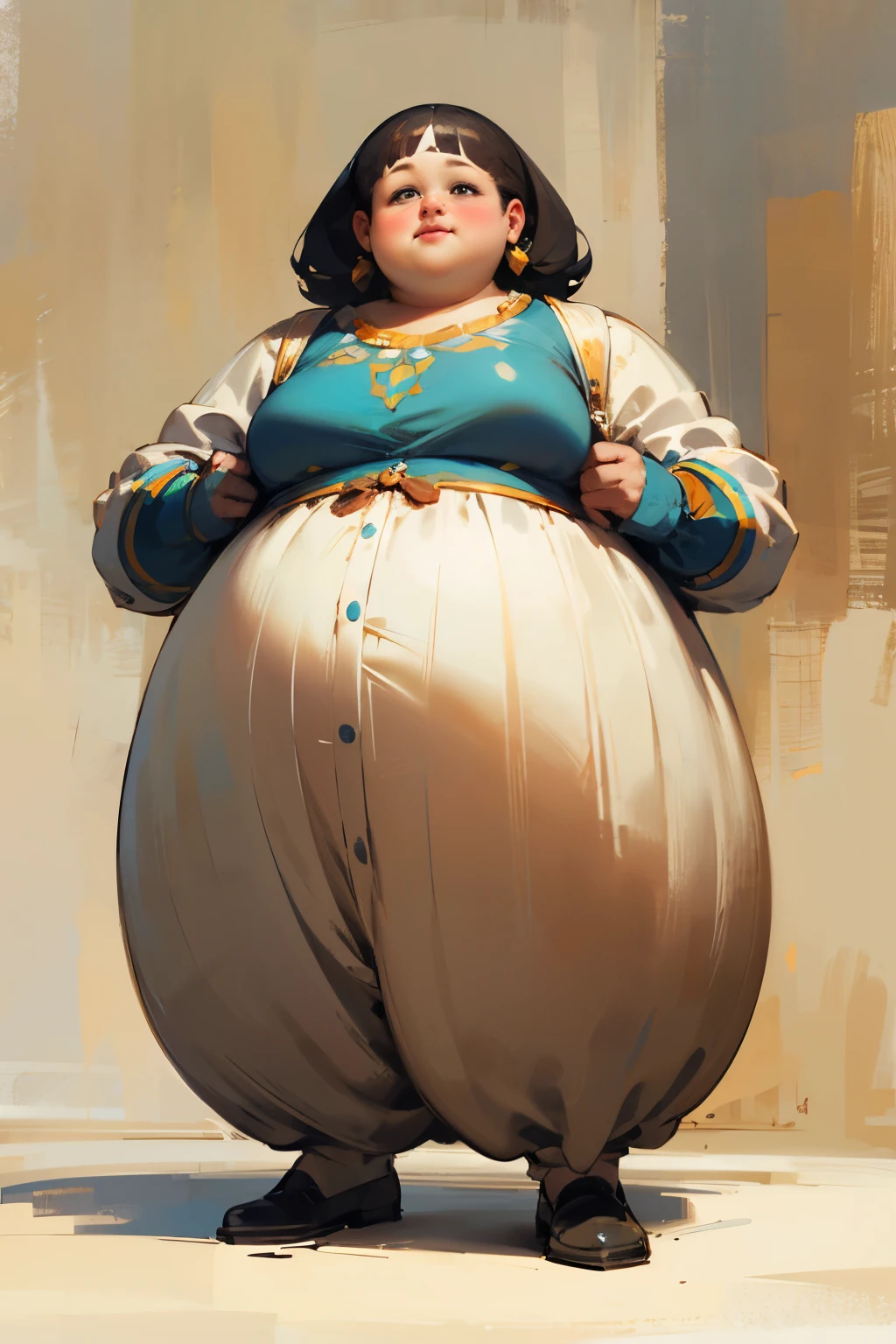 ((highest quality)), ((masterpiece)), (be familiar with), perfect face,a fat woman is standing