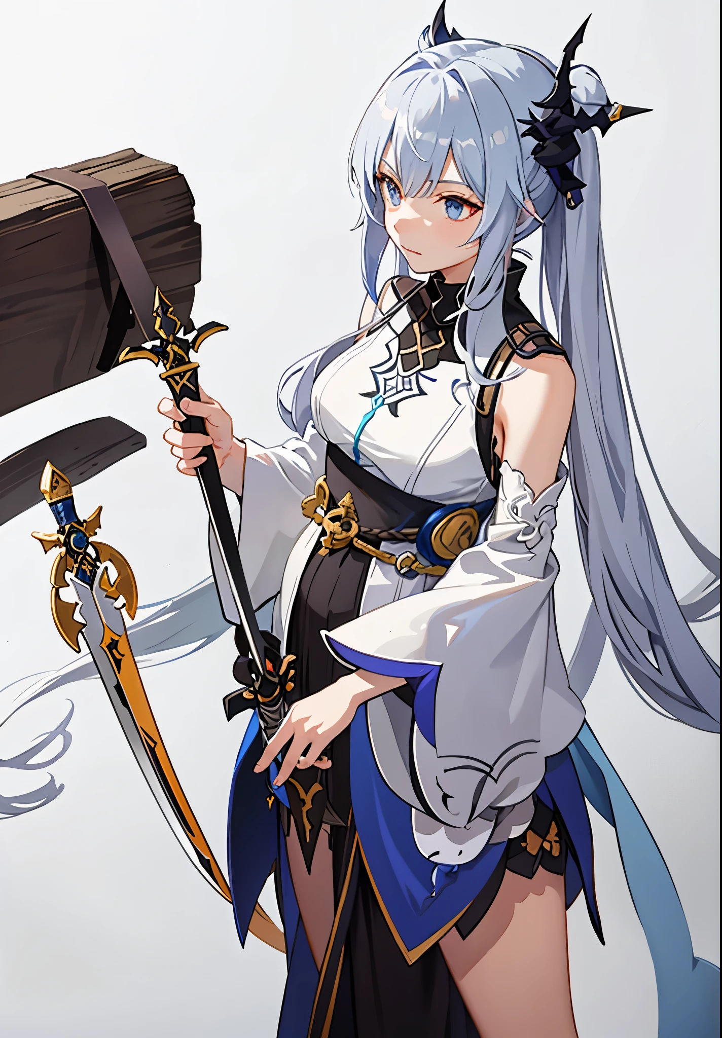 a woman in a dress holding a dagger and a dagger, video game character, from arknights, fox nobushi holding a dagger, hajime yatate, keqing from genshin impact, random haired deity, with small sword, ayaka genshin impact, female action anime girl, official character art, anime character, pregnant anime girl, fetus, random hair color