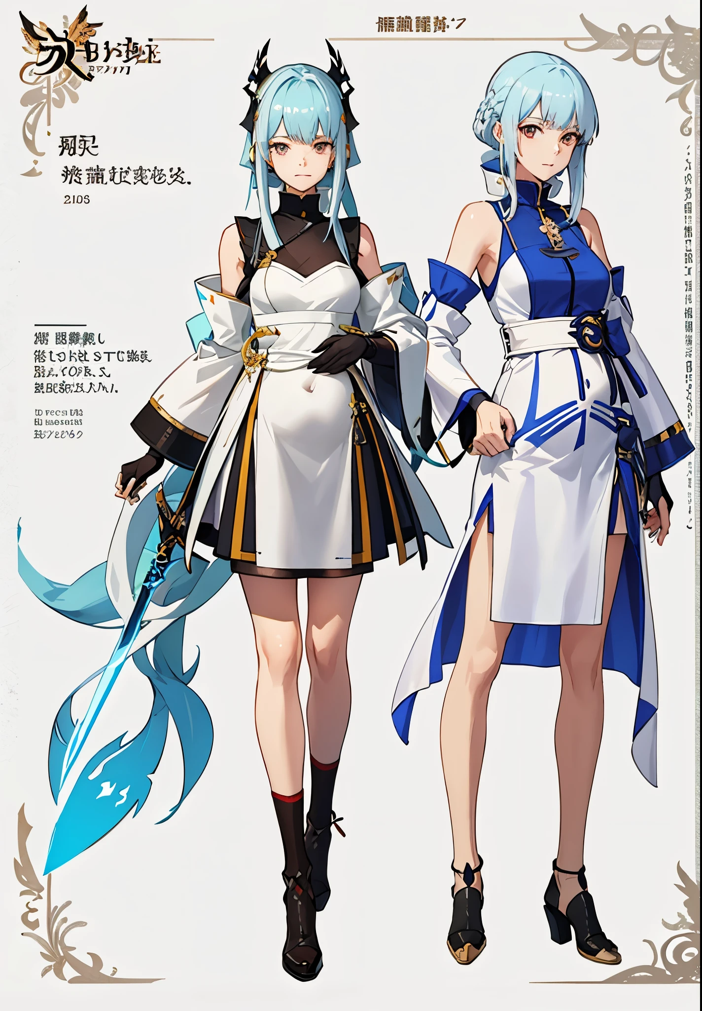 a woman in a dress holding a dagger and a dagger, video game character, from arknights, fox nobushi holding a dagger, hajime yatate, keqing from genshin impact, random haired deity, with small sword, ayaka genshin impact, female action anime girl, official character art, anime character, pregnant anime girl, fetus, random hair color
