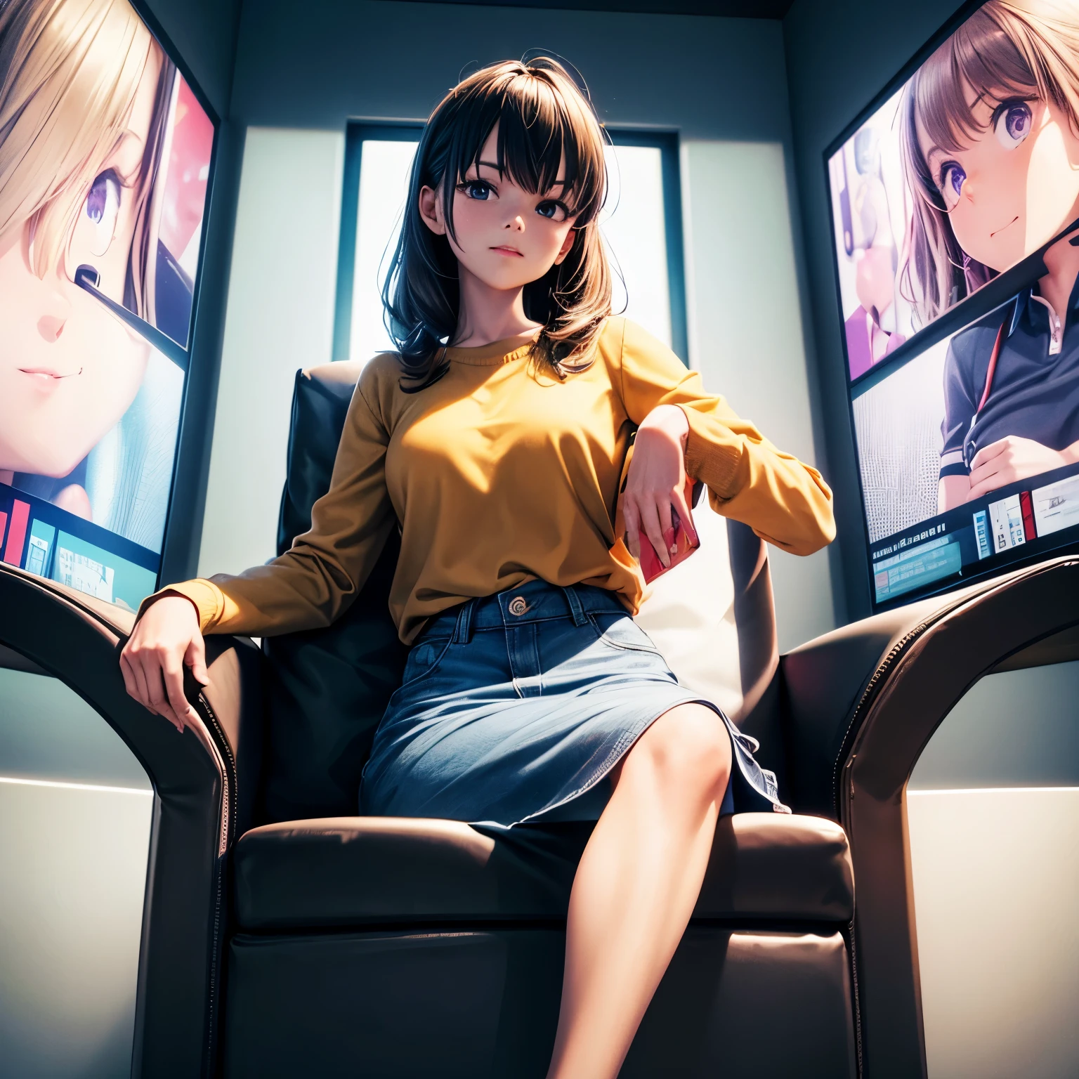 A humorous image of a person sitting in front of the TV and holding the control in 3D mode