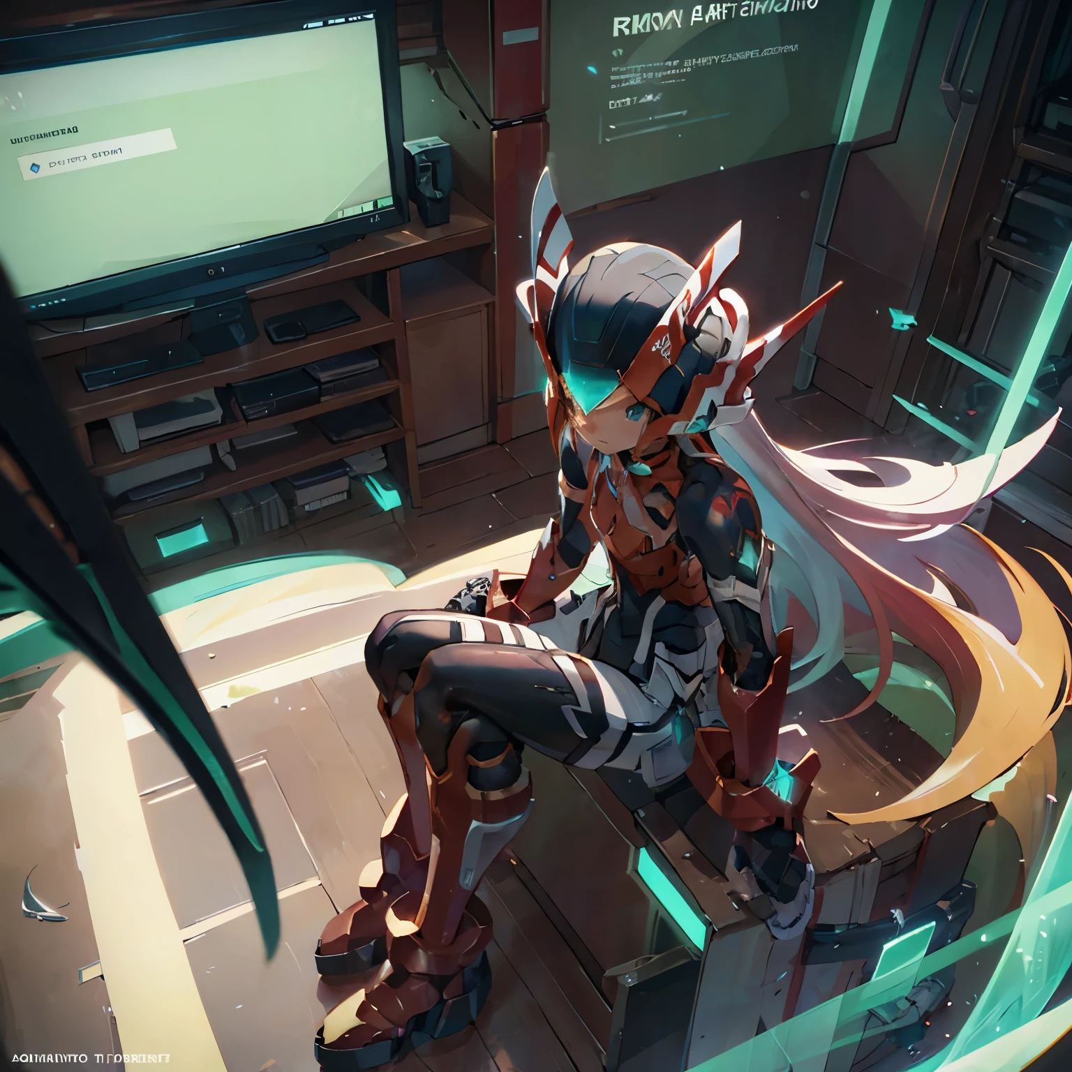 megzeromyth2023, 1boy, long white hair, red armor, green energy sword, 8k, uhd, best quality, masterpiece, sitting on the border of the top of a building Tokyo - bak cyberpunk city at the background, ssci - fi, fantasy, intricate, very very beautiful, elegant, neon light, highly detailed, digital painting, artstation, concept art, human anatomy, soft light, smooth, illustration, by tian zi and artgerm and greg rutkowski and alphonse mucha and loish and WLOP