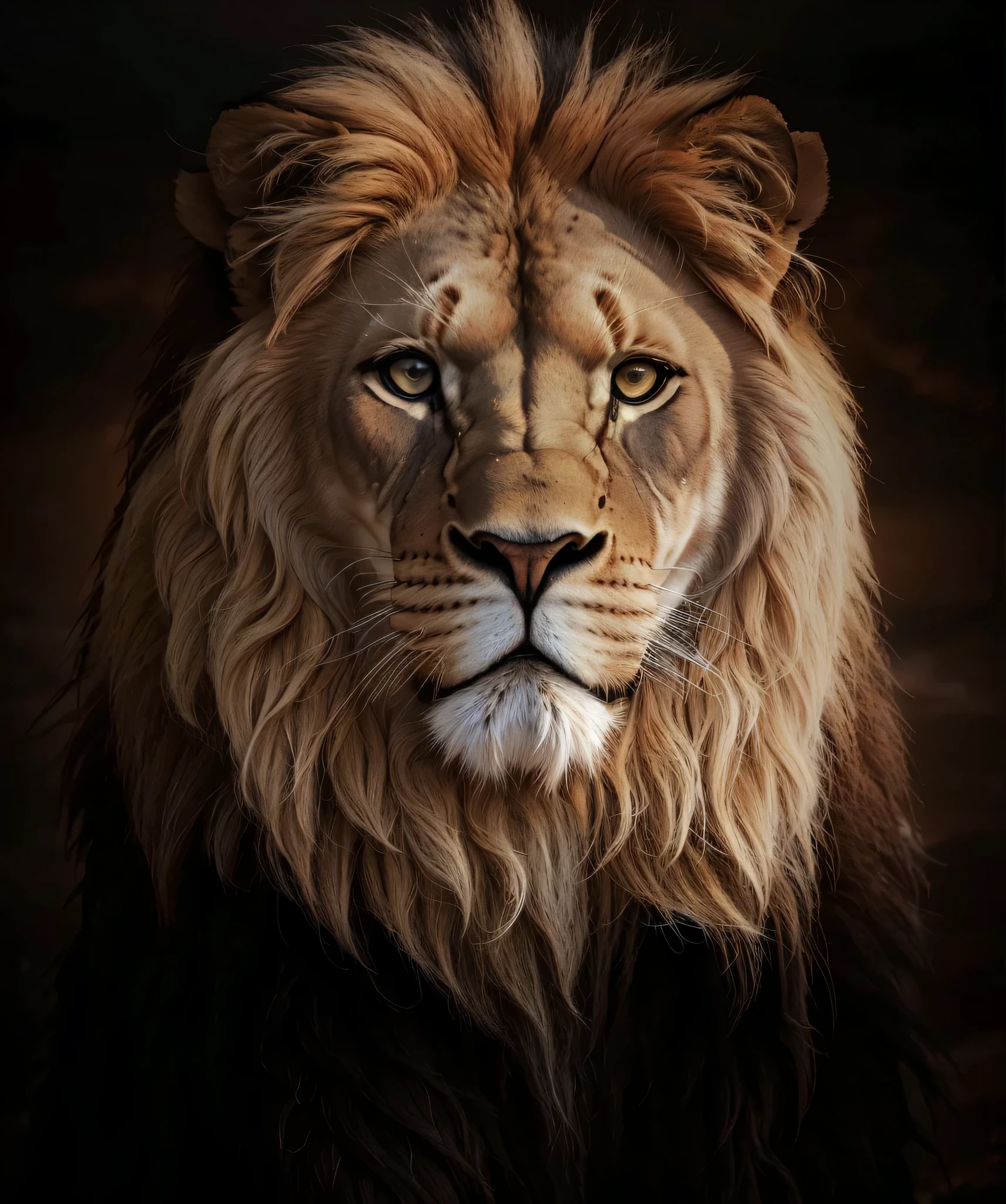 lion, leone, The king, nature的, nature, nature, Linda, rendering, lifelike, ultra high definition, 4K, Detailed texture, thunder, Detailed shadows, Detailed colors, Sunset, Sunset, Sunset, nature Linda, black background, Sunset, Detail comparison, Realistic comparison, high resolution, Detailed colors,