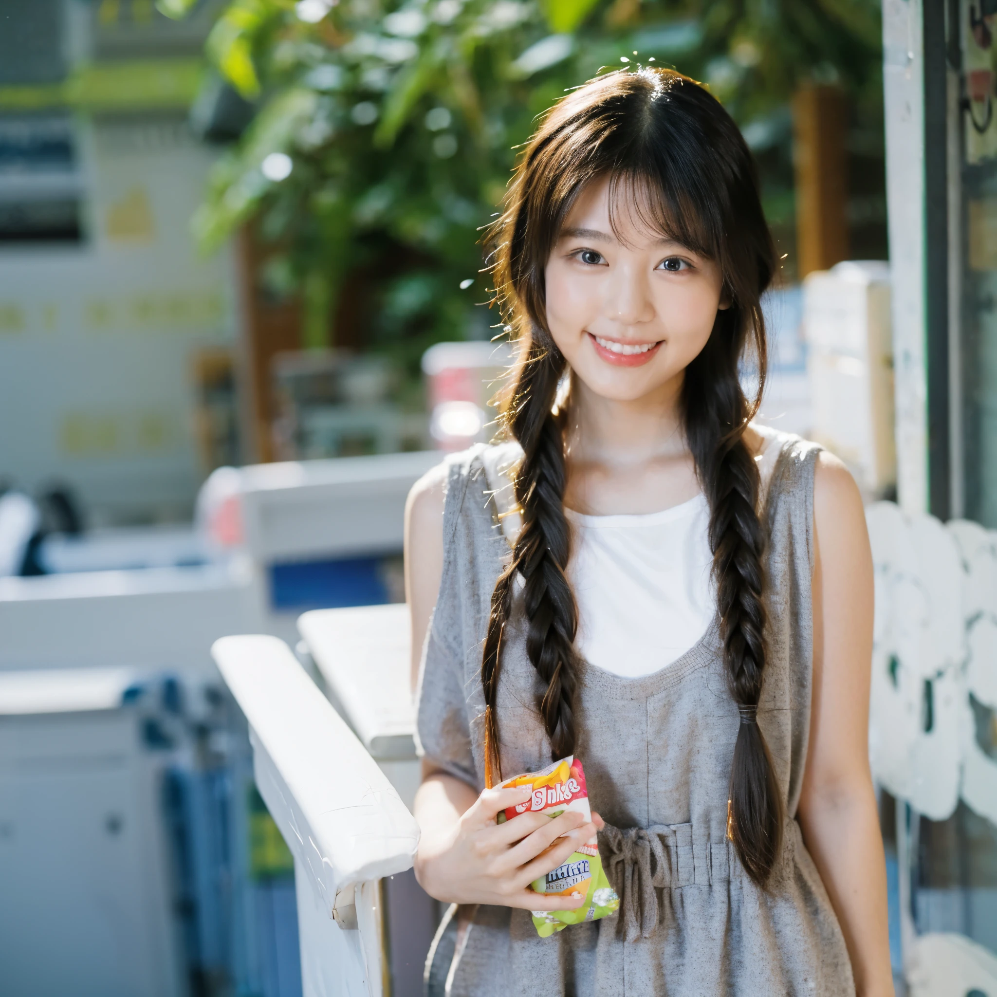 Cute style,girl,Real world,sweet smile,cute face,Two little braids,Eating snacks