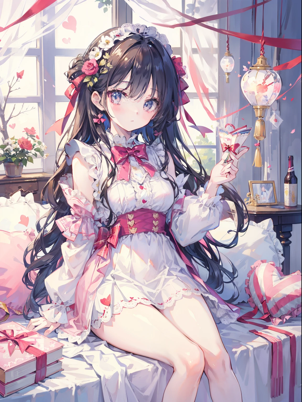 masterpiece,highest quality,1 girl,valentine illustration、likeする乙女、girl and cupid、like