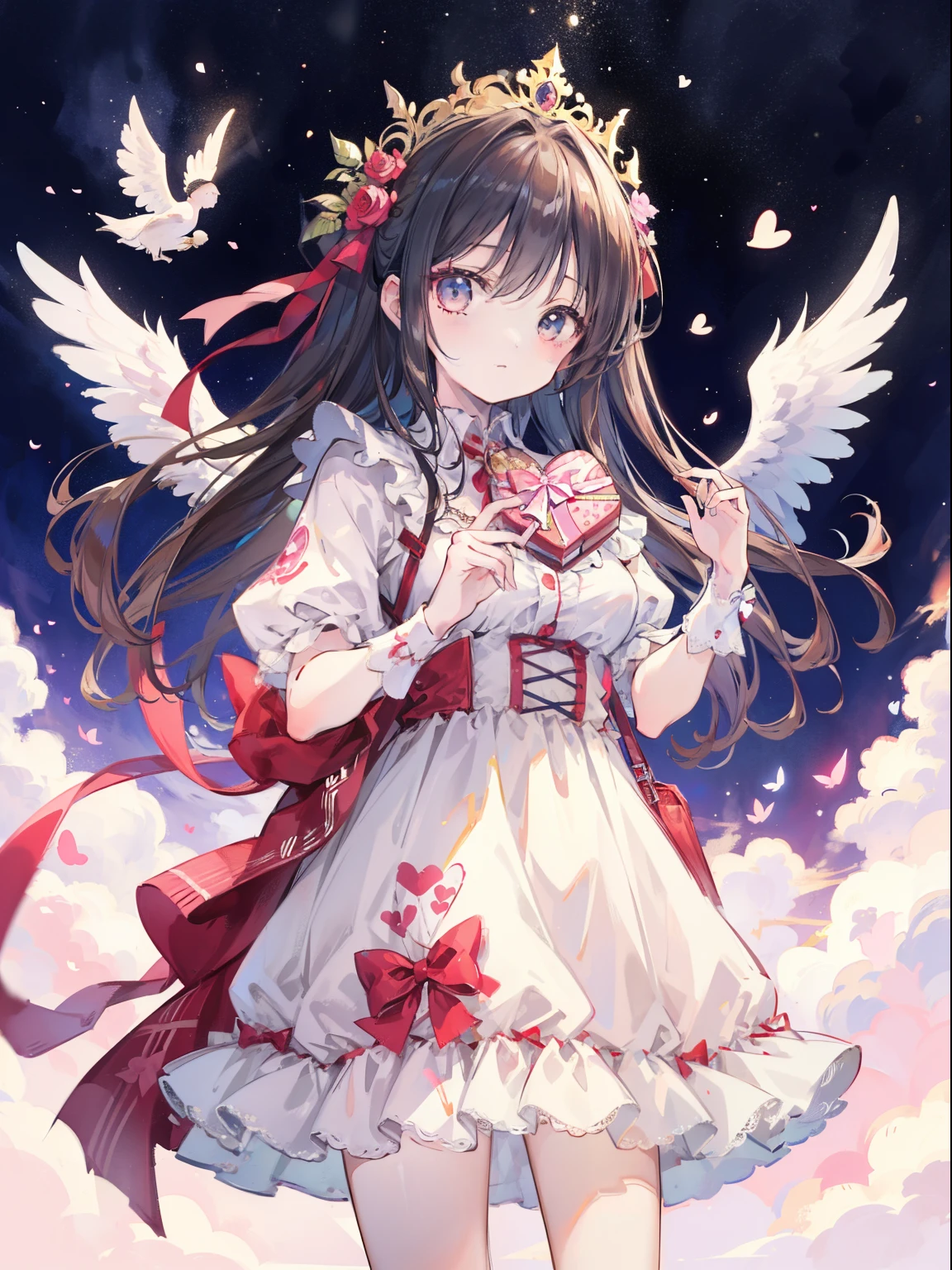 masterpiece，highest quality，1 girl，valentine illustration、likeする乙女、girl and cupid、like