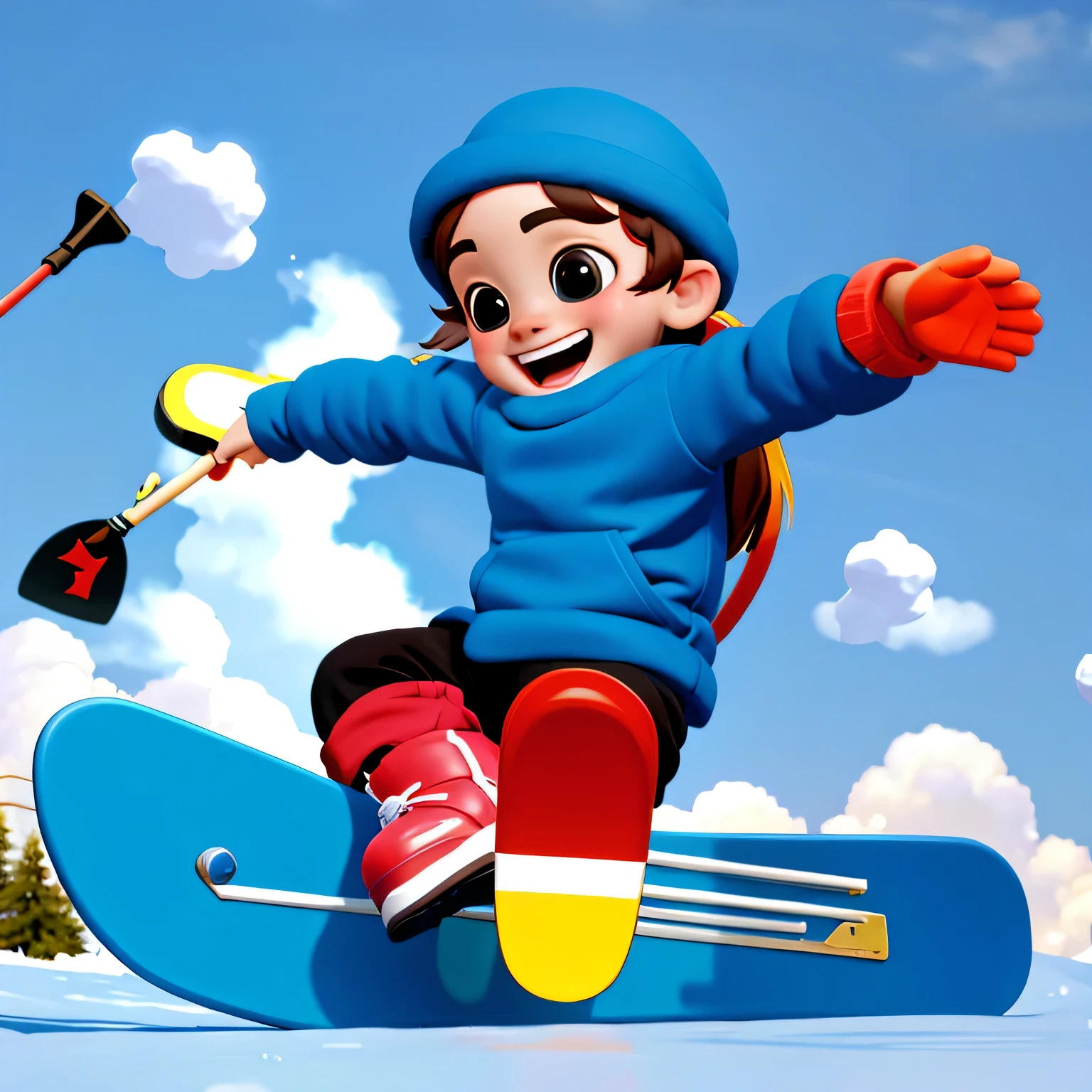a child skiing,charming,big eyes,Mouth that smiled