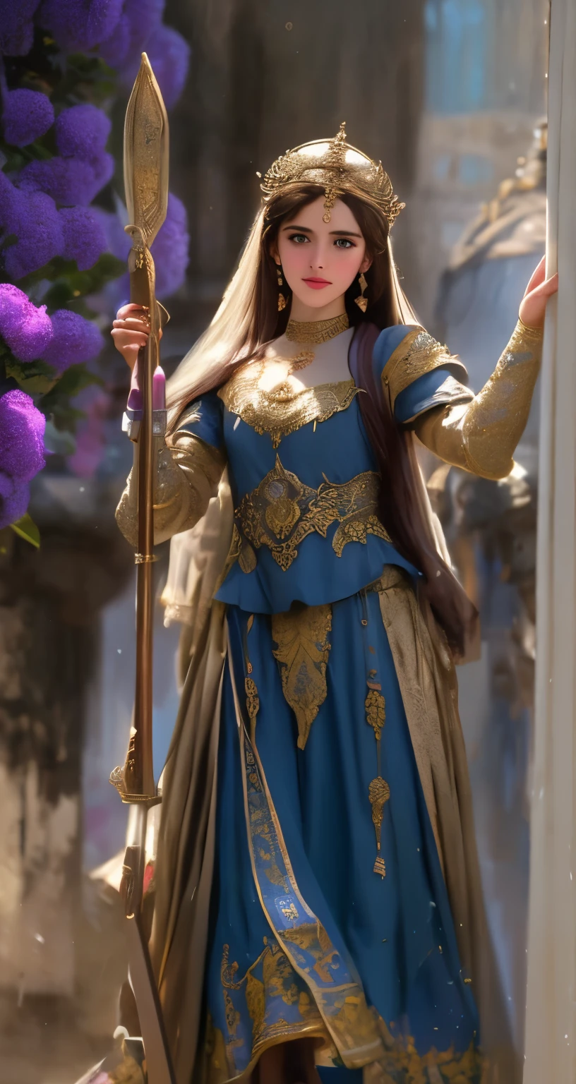 mulher arafa com um vestido roxo e uma roupa dourada e azul, como um personagem de fantasia medieval, cosplay ornamentado, maya ali as ad&d feiticeiro, imogen poots ad&D Paladino, Full-length portrait of the magic knight, maya ali como d&mago, maya ali como d&d feiticeiro, um desenho de uma mulher com uma ARMADURA DOURADA e LILAS, Dia de Joana, (NSFW:1.1), portrait, girl, middle ages, classicism, andrey atroshenko style, painting, traditional media, realistic, figurative, fine art, oil on canvas, HDR, 8K, original character, high resolution, high detail, focus on the face, retrato, , middle ages, Classicismo, andrey atroshenko estilo, pintura, Traditional media, realista, detailed symmetrical eyes, rosto lindo detalhado, figurativo, belas artes, oil on the canvas, HDR, 8k, Personagem original, high resolution, alto detalhe, foco no rosto, retrato, , middle ages, Classicismo, andrey atroshenko estilo, pintura, Traditional media, realista, detailed symmetrical eyes, rosto lindo detalhado, figurativo, belas artes, oil on the canvas, HDR, 8k, Personagem original, high resolution, alto detalhe, foco no rosto, foto de kathwin com longos cabelos loiros e um colar, (pele altamente detalhada: 1.2), 8k uhd, dslr, soft lighting, alta qualidade, 80mm, hasselblad, HDR, masterpiece, best quality, (()), ((female )), clear face, cute age girls,perfect anatomy, wet,happy smile, realistic face, realistic, dynamic side lignhting, perfect lighting, dynamic pose, dynamic angle, (1girl), solo focus, small breast, ((loli ,photoreal, hug, looking at viewer