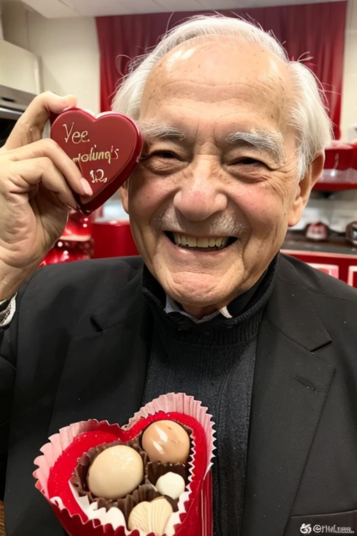 An old man happy to receive Valentine&#39;s day chocolates