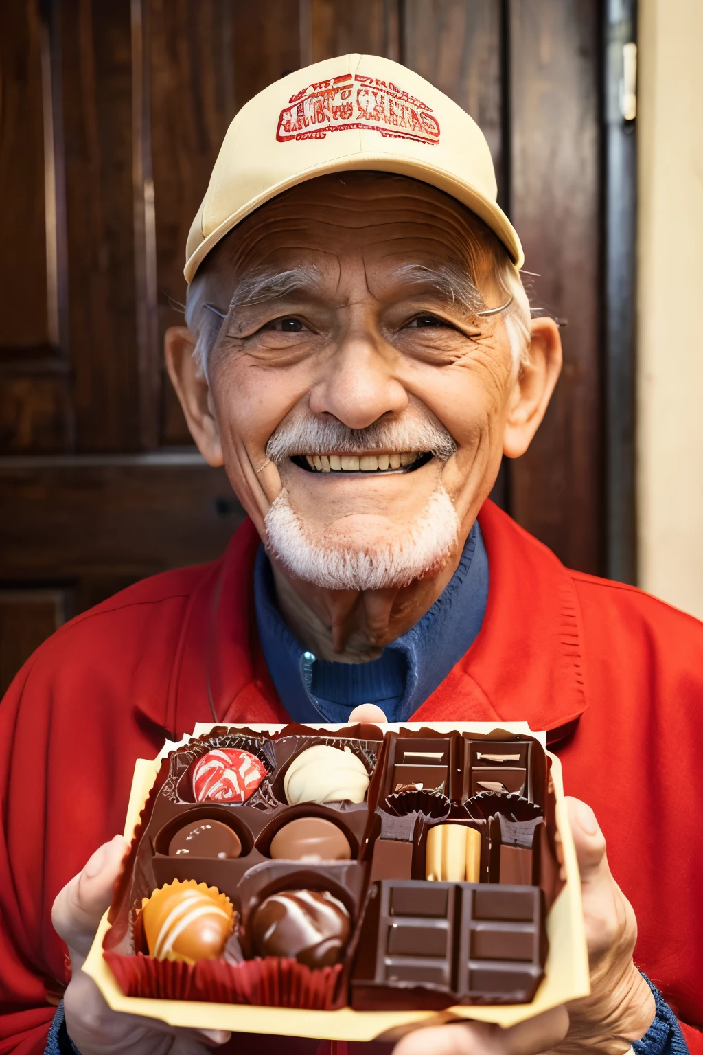 An old man happy to receive Valentine&#39;s day chocolates