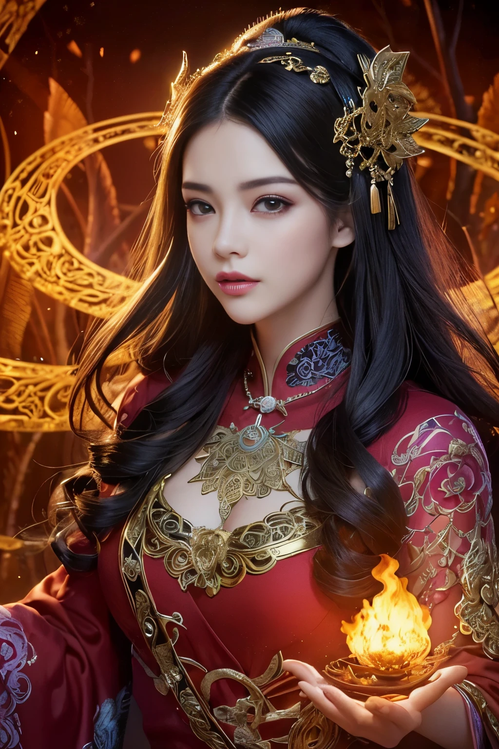 Er Jie, a girl with a smooth and dynamic posture, wearing a loose and flowing pink dress, with a mysterious expression and curly black pink hair, [Zhang Ziyi|Aishwarya Rai], bold and colorful abstract art in a modern and abstract environment, blurred background, bright lights, official art, Unity 8k wallpaper, (zentangle, mandala, tangled, tangled), intricate clothes, mid-style (whole body, from all directions, masterpiece, top quality, best quality, official art, Beauty and aesthetics: 1.2), very detailed, (fractal art: 1.1), (color: 1.1) (flowers: 1.3), highest detail, (zentangle: 1.2), (dynamic pose), (abstract background: 1.3), (shiny skin), (multiple colors: 1.4), (feathers: 1.5), dynamic angle, most beautiful chaotic forms, elegant, fauvist design, bright colors, romanticism, dark style beautiful princess of the underworld spooky bad smile complex tattoos Anime 3D Art Style 3D Dark Night Deep Black Sky Horror ((Cold Complex Skull Accessories )) (Guvez style artwork) ((Black Chinese-style underground palace with huge complex structure in background)) Leica lens Depth of field (Masterpiece, top quality, best quality, official art, Beauty and Aesthetics: 1.2), (1girl: 1.3), (Fractal Art: 1.3) (Masterpiece, Top Quality, Best Quality, Official Art, Beauty and Aesthetics: 1.2), (1girl), Extreme Detail, Colorful, Highest Detail, Official Art, Unified 8k Wallpaper, Ultra Detailed, Beautiful and Aesthetic, Beautiful, Masterpiece, Best Quality, (Zentangle, Mandala, Tangled, Entangle), Holy Light, Gold Leaf, Gold Foil Art, Glitter Drawing, PerfectNwsjMajic M Desfi masterpiece, the best quality, hair becomes fire, hair is on fire, fantasy, (Ray: 1.05), Orange Light Particles, Landscape, Fire, Beautiful and Detailed Explosion, Beautiful Detailed Glow, Flame Burning Around, Flame Burning Around, Fire Feather, Burning, (Burning Forest: 1.34), (Bare Trees: 1.05), Ash, (Red Sun: 1.05), (Flame Around Character: 1.1), Solo, Crazy Smile, (Detail: 1.05), High Resolution Illustration, Radiant Skin, Colorful, (Ultra Fine: 1.1), (Illustration: 1.05), (Detail Light: 1.05), (Extremely Delicate Beauty: 1.1), Beautiful Detail Girl, Depth of Field, white_long_hair, orange_eyes, eyelashes, dark eyelashes, eyeliner, soft glowing eyes, (masterpiece, top quality, best quality, official art, beauty and aesthetics: 1.2), (1girl: 1.3), very detailed, (fractal art: 1.1), (color: 1.1) (flowers: 1.3), most detailed, (zentangle: 1.2), (dynamic pose), ( abstract background:1.3), (shiny skin), (many colors:1.4), ,(earrings), (feathers:1.5), (flamethrower:1.3), red background, phoenix skirt, (masterpiece, top quality, best quality, official art, Beauty and Aesthetics: 1.2), (1girl: 1.3), (fractal art: 1.3), Masterpiece, (Best quality: 1.2), (Ultra Fine: 1.2), Illustration, (Extremely delicate and beautiful: 1.2), Cinematic angle, floating, (Beautiful detail eyes: 1.1), (Detail light: 1.1), Cinematic lighting, exquisite sky, woman, white hair, blue eyes, (high ponytail: 1.1), cape, glowing eyes, (moon: 1.2), (moonlight: 1.1), starry sky, (light particles: 1.1), fog, snow painting, sketching, blooming,anime girl in white dress with flowing hair and stars, Guvez style artwork, fantasy art style, beautiful digital artwork, beautiful character painting, Yang J, beautiful digital illustration, stunning digital illustration, 8k high quality detail art, li song, guvitz, digital fantasy art), beautiful fantasy art, trending on cgstation, (masterpiece, top quality, best, official art, beautiful and aesthetic, Long exposure: 1.2), smooth movement, charming pattern, 1 girl, (long skirt with sleeves: 1.3), upper body close-up, no shoulders, chinese girl, blush, black lob hair, portrait, solo, upper body, gaze observer, detailed background, detailed face, (crystallineAI, crystalline theme:1.1), elemental wood sprite, rotating leaves, controlling leaves, emerald clothes, dynamic pose, floating particles, Ethereal Power, Leaves, Steam, Forest in Background, Green Tones, Forest, Ethereal Atmosphere, Official Art, Unified 8k Wallpaper, Ultra Detailed, Beautiful and Aesthetic, Masterpiece, Best Quality, (Zentangle, Mandala, Tangled, Entangled), (Fractal Art: 1.3), 1girl, Very Detailed, Dynamic Angle, Cowboyshot, Most Beautiful Forms Chaotic, Elegant, Fauvist Design, Bright Colors, Romanticism, James Jean, Robbie Devi Antono, Ross Tran, Francis Bacon, Michal Mraz, Adrian Ganey, Petra Cortwright, Gerhard Richter, Takashi Yamamoto, Ashley Wood, atmospheric, ecstatic notes, flow notes visible, -V6 --q2 ---s750