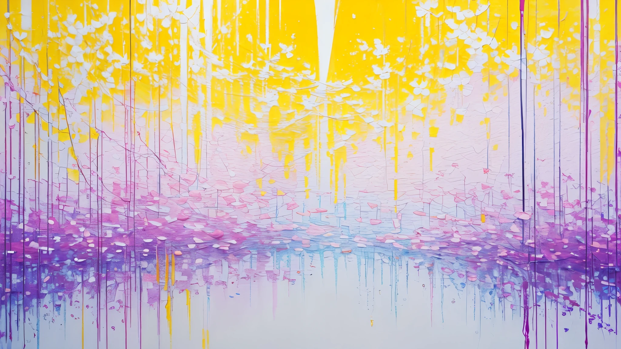 (abstract painting:1.4), theme color is bright yellow, accent color is pale lavender, spring cheerfulness, soft, bright vitality, calm charm, the season is spring