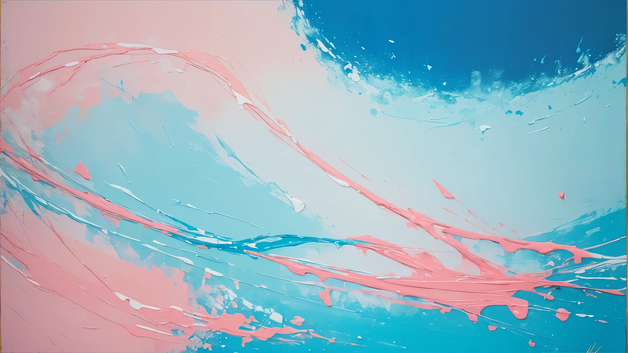 (abstract painting:1.4), theme color is bright light blue, accent color is pale coral pink, refreshing cool feeling, beauty of nature, the season is spring
