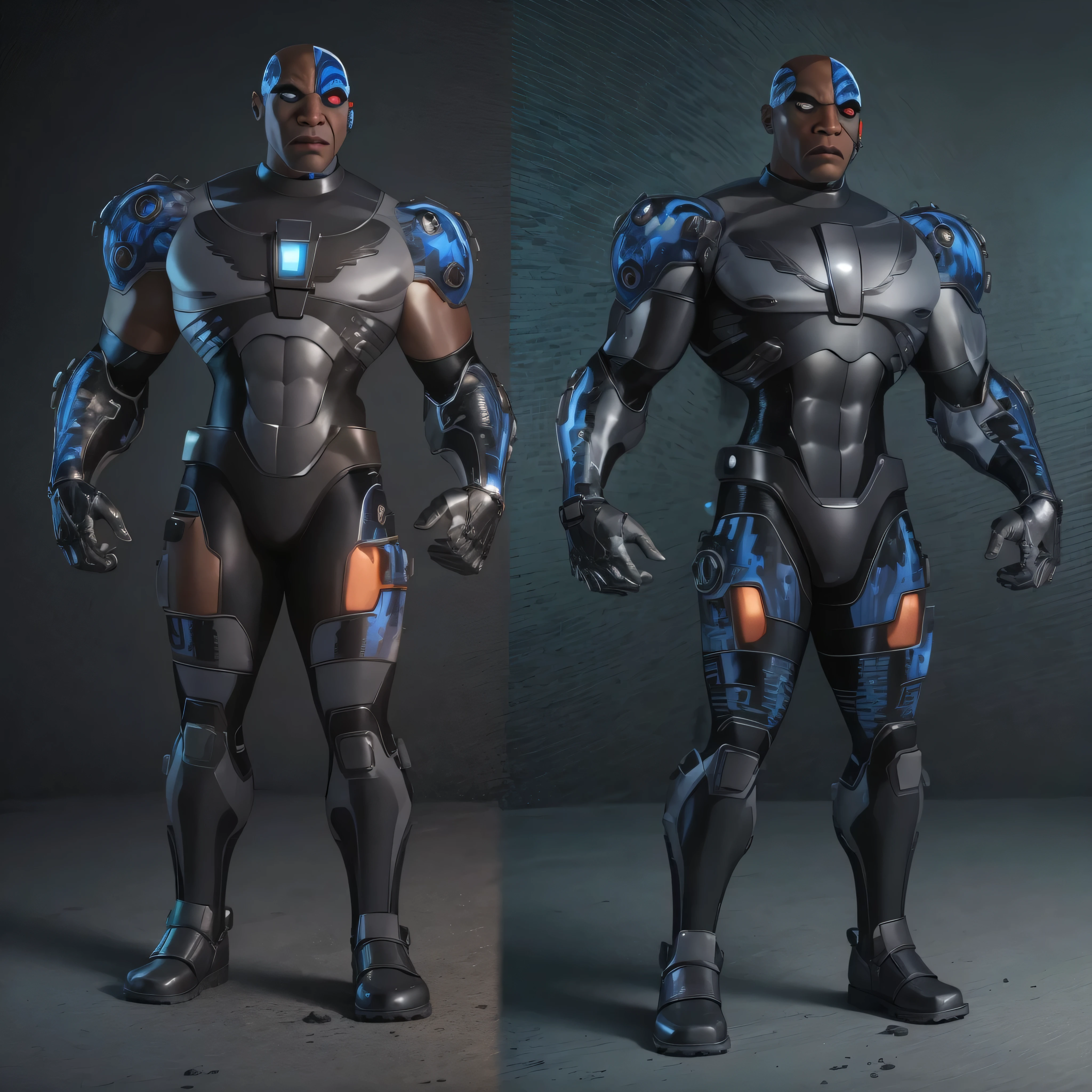 Full body image, DC Comics, Cyborg Victor Stone, black man, photo-realistic, octane render, unreal engine, ultra-realistic