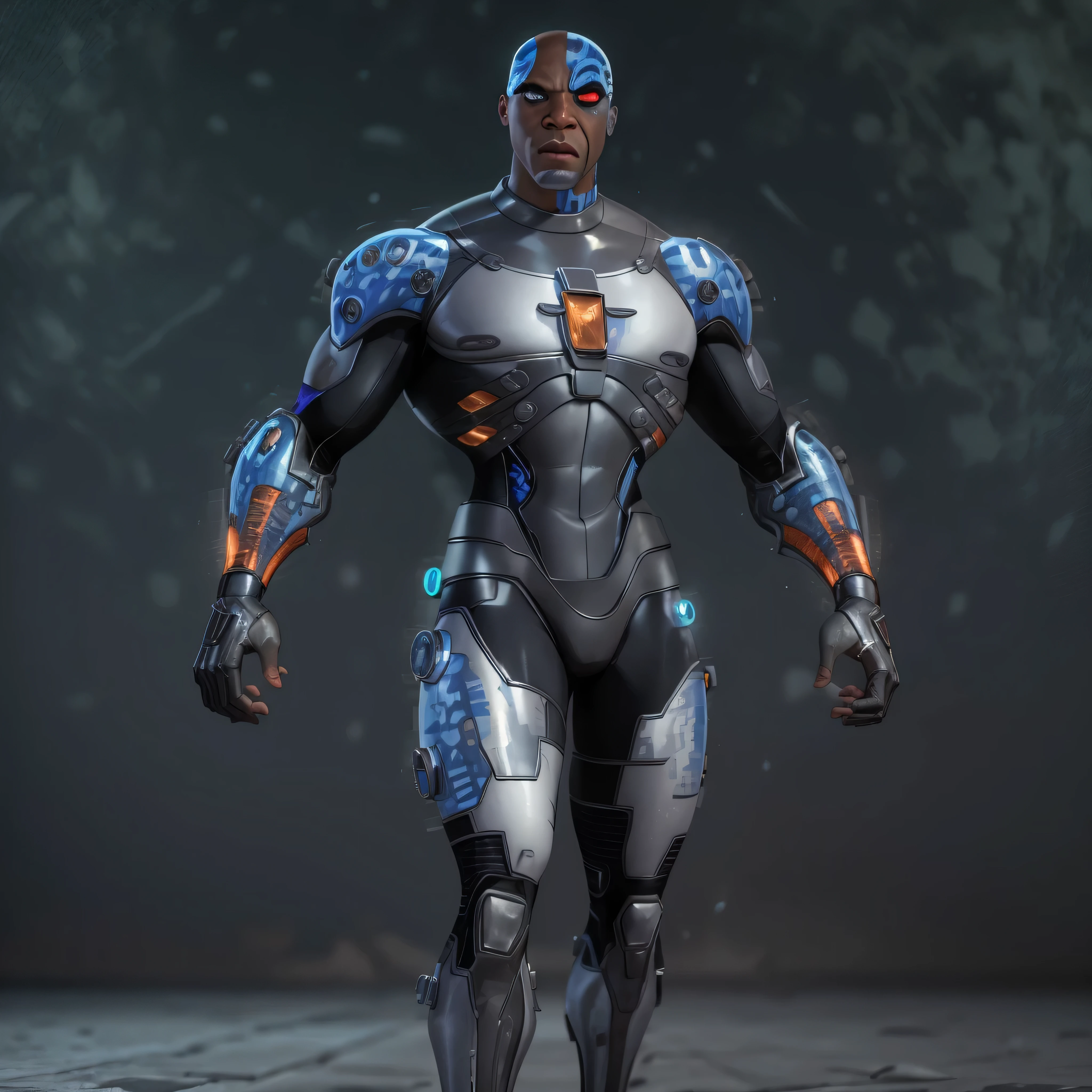 Full body image, DC Comics, Cyborg Victor Stone, black man, photo-realistic, octane render, unreal engine, ultra-realistic