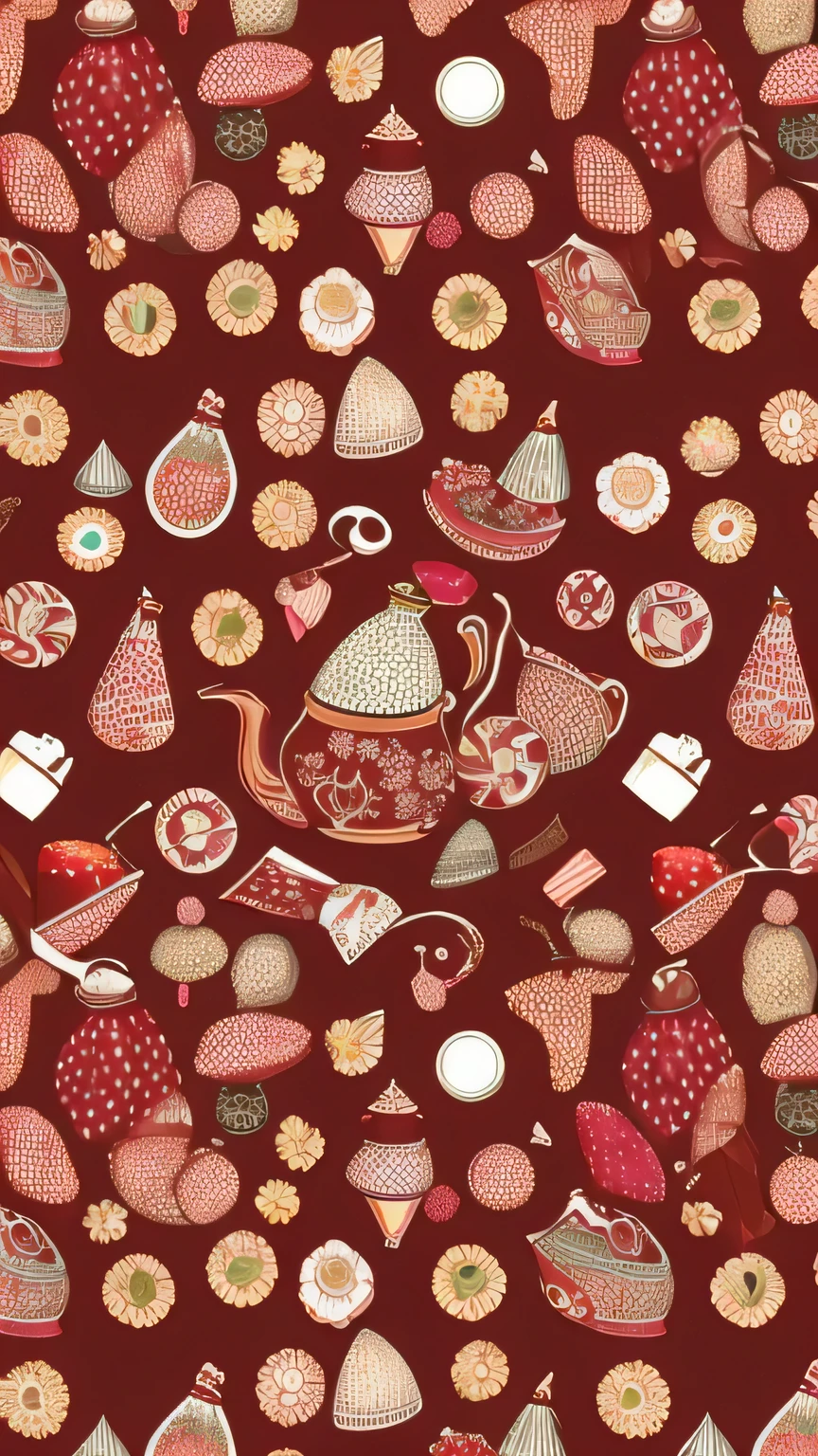 kaleidoscope background, (chocolate strawberry| long mouth teapot), mustang, pasta, Telephone booth -- automatic