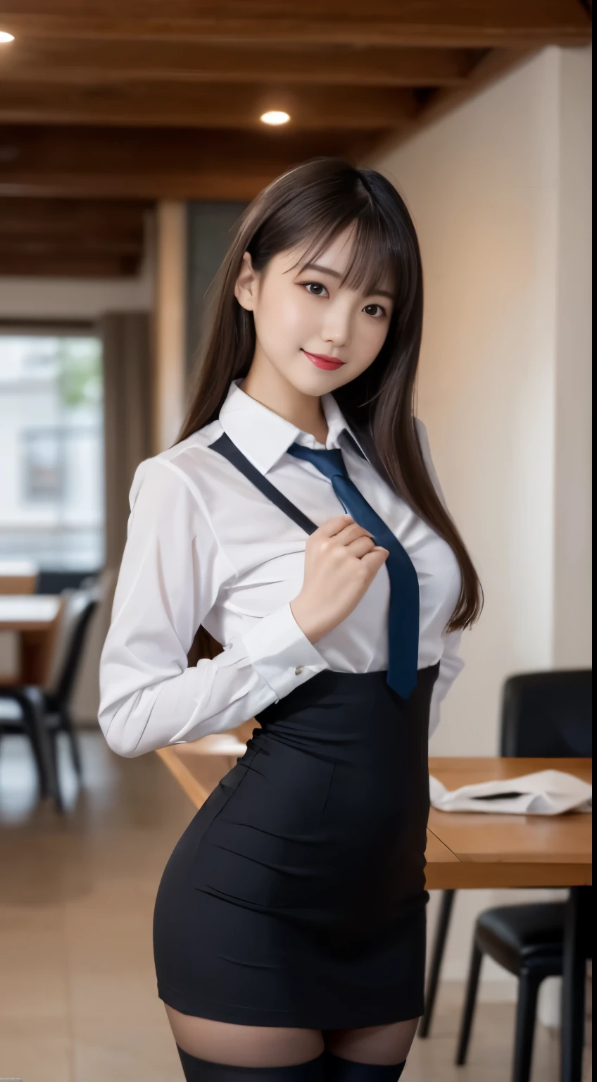 8k, masterpiece, 1girl, office worker , intimate, sitting on the desk , (lifting her skirt up:1.4), side view, slim curve, ultra detailed face, super beautiful, innocent, cute girl, thin eyeblow, rond face, smiling full of compassion, half opened mouth, kissing face, wearing a white dress shirts, suit top and suit skirt, extra sensitive lewd underwear under the suit, underwear is made from detailed paterned frill on it, putting on pin heels, beautiful short bobstyle, at her desk in the office , late at night