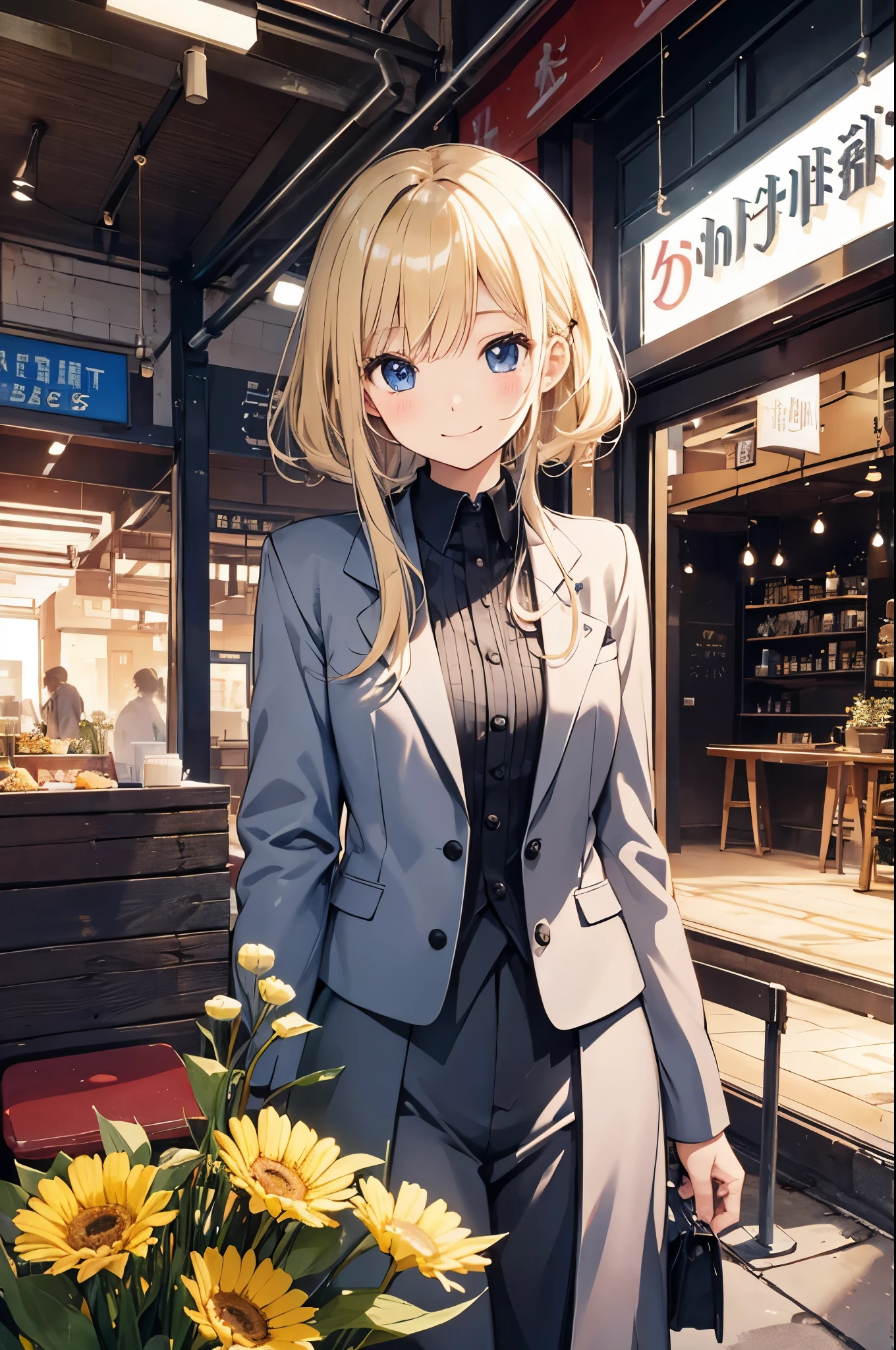 (Pretty sister:1.3)、happy face,spring atmosphere、suit figure、((Finished work))、blonde、Super detailed