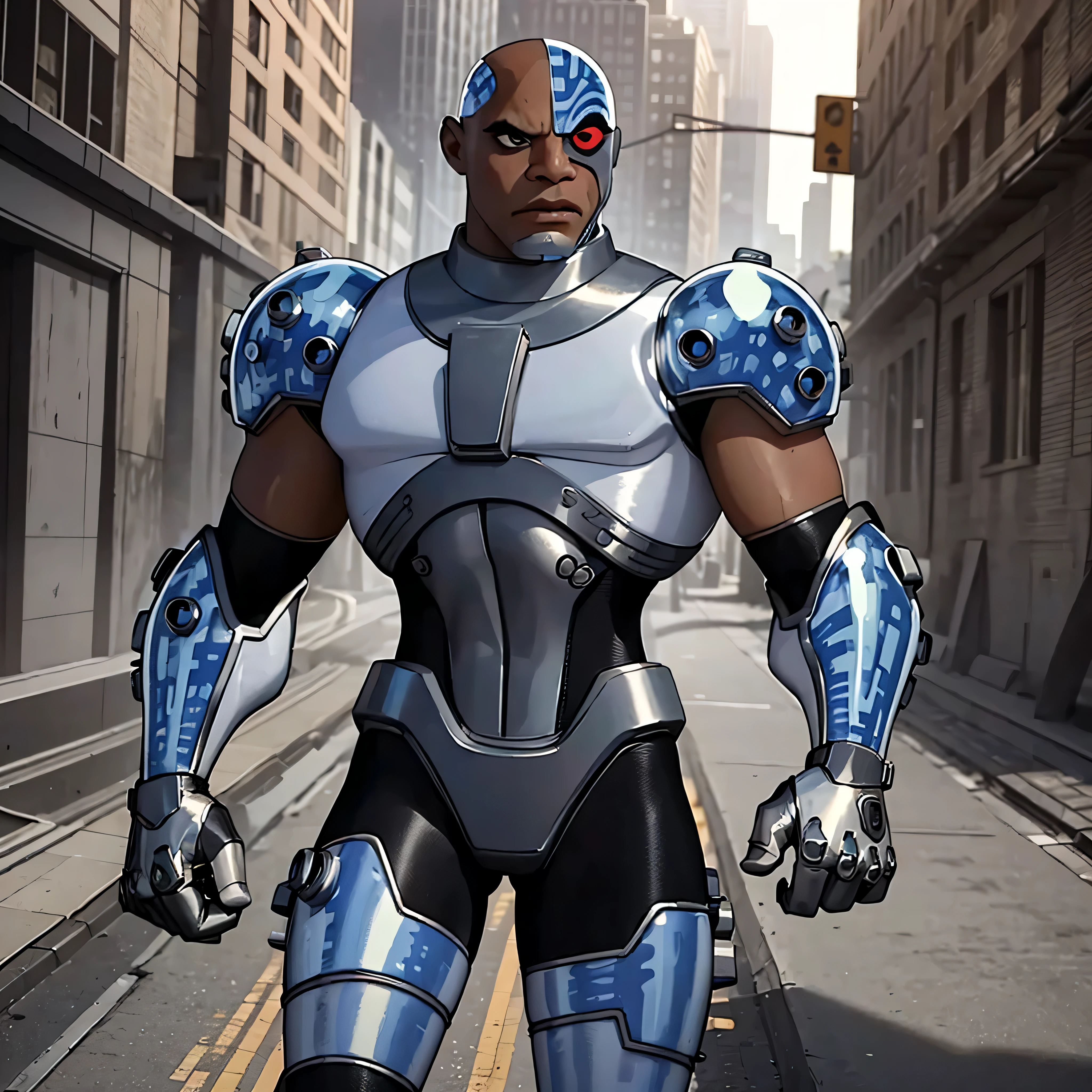 Full body image, DC Comics, Cyborg Victor Stone, black man, (((samurai armor))), photo-realistic, octane render, unreal engine, ultra-realistic