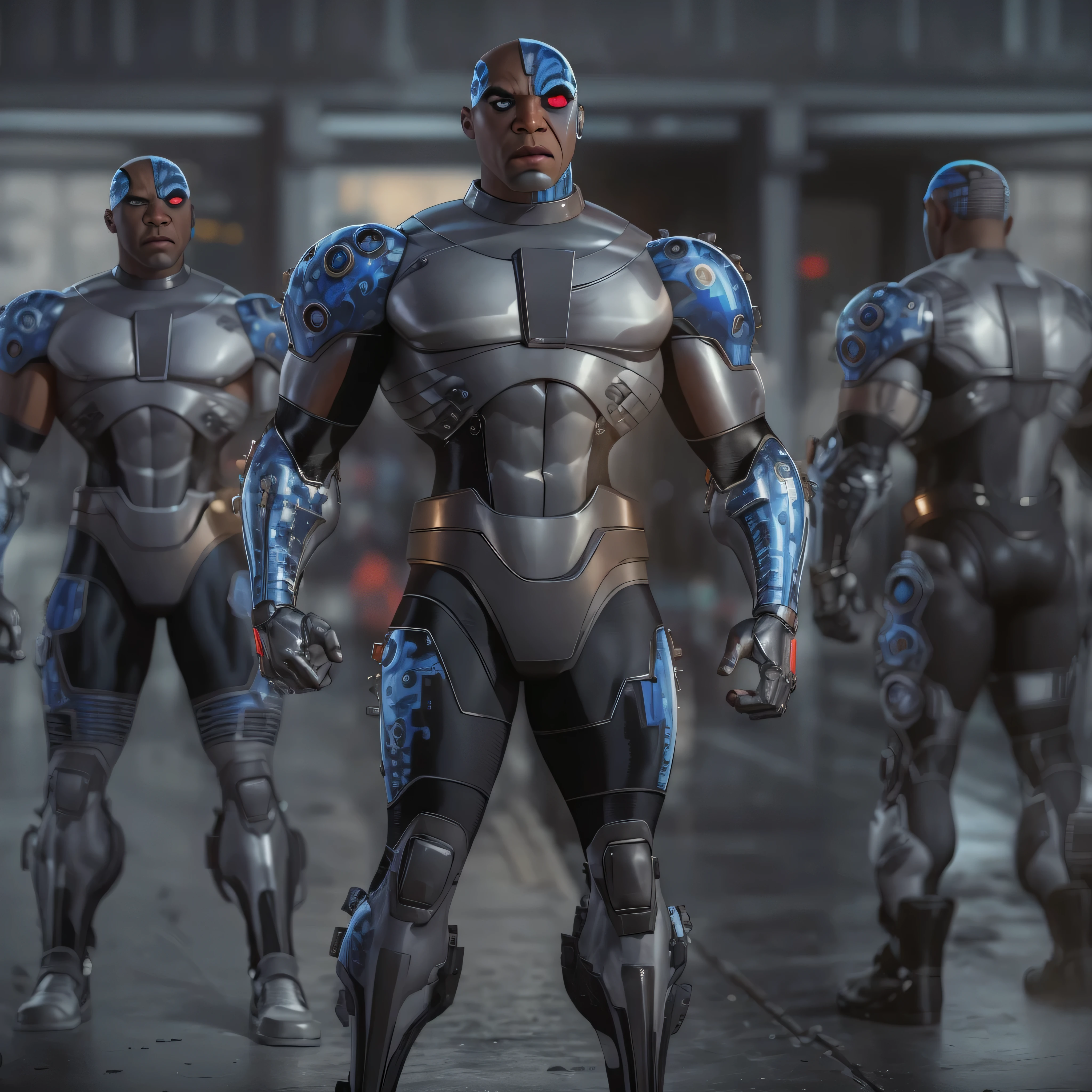 Full body image, DC Comics, Cyborg Victor Stone, black man, photo-realistic, octane render, unreal engine, ultra-realistic