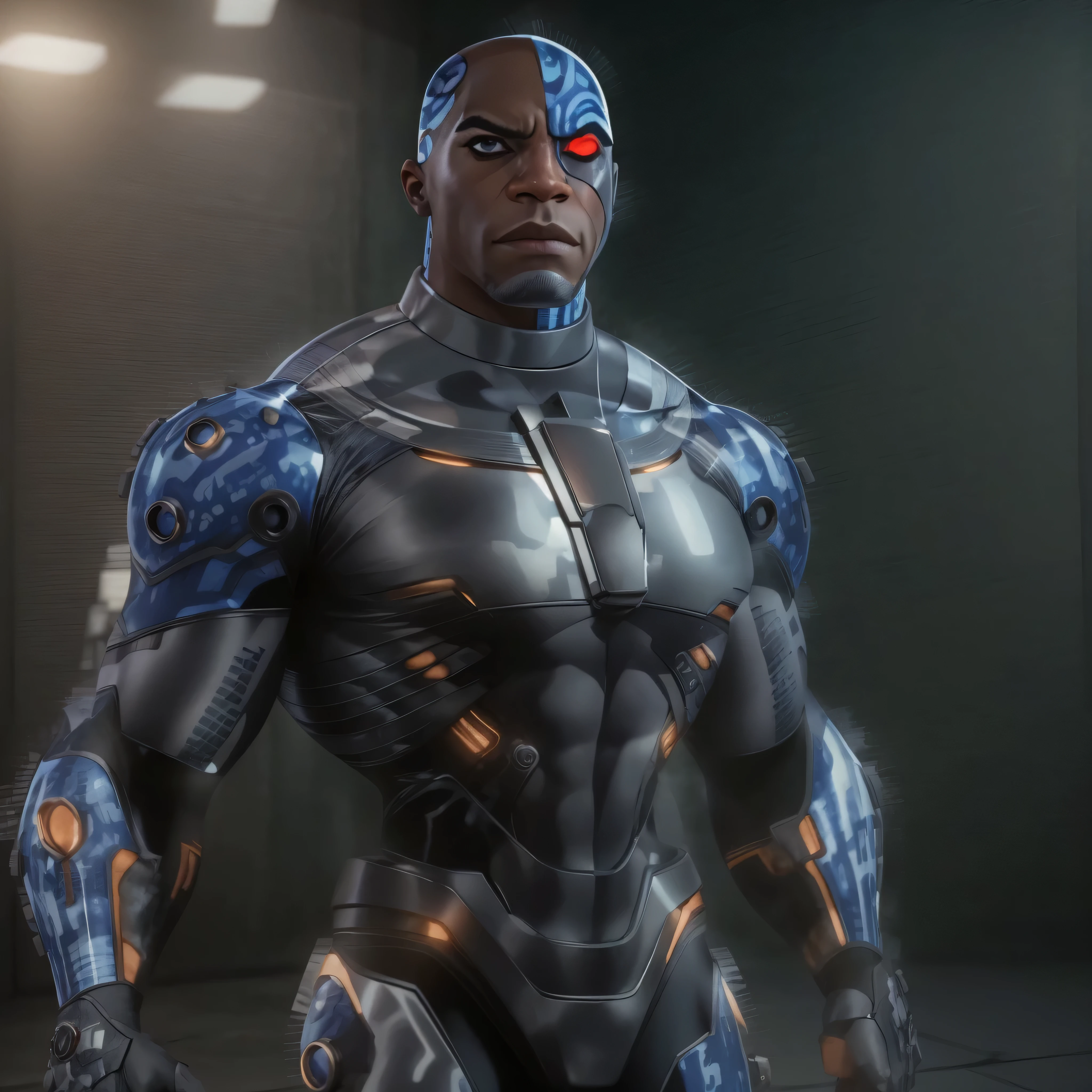 Full body image, DC Comics, Cyborg Victor Stone, black man, photo-realistic, octane render, unreal engine, ultra-realistic