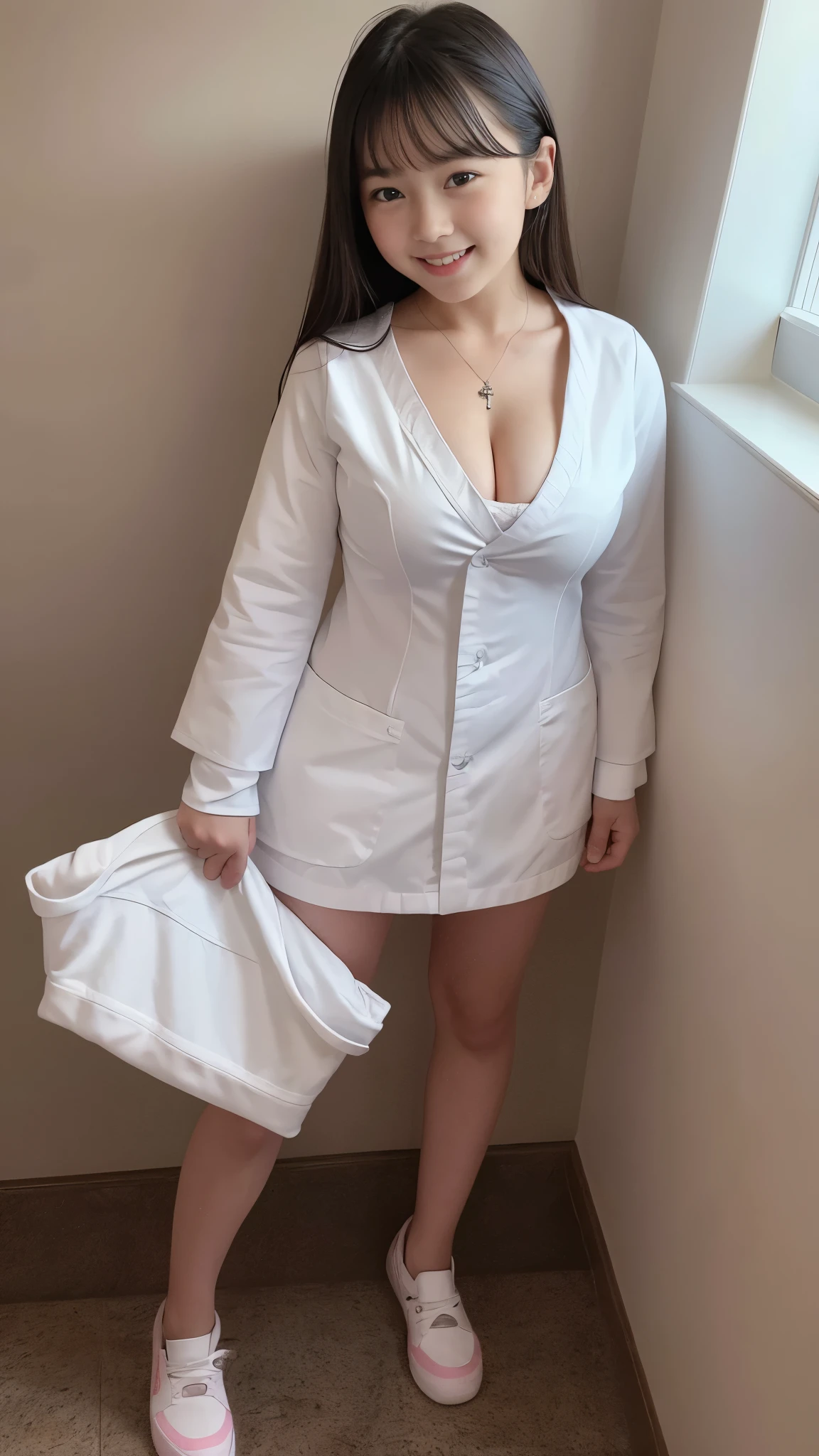 realistic, 1 women , Per HD, 12k, 1080p, wearing shoes, slim body, rather big body, six pack body, big round breasts, no clothes, beautiful breasts, looking at the camera, sitting on the sofa, transparent and genitals clear, long black hair, face details, person details, body details, clothing details, hair details, body details, body details, breast details, vagina details, clothes, eye details, sweat details, water details, pose (knees bent and feet opened wide) whole body