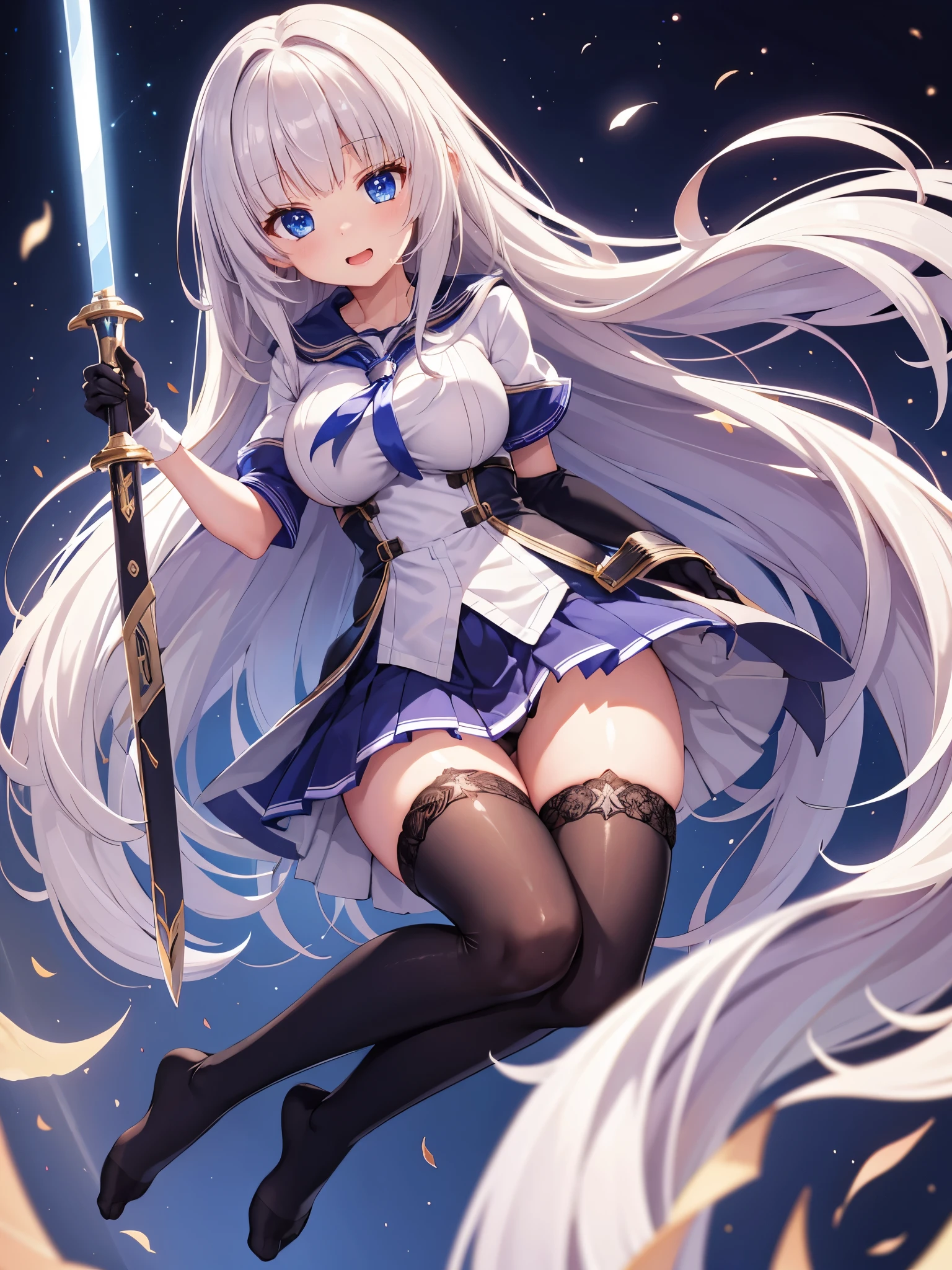 (1 girl),(high quality), (High resolution), (extremely detailed), (8K),(focus on lower body),(CG),female university student、beautiful girlfriend、magic knight costume、Magic Swordsman、Sorcerer、pleated skirt、sexy panties、(black knee high stockings:1.2)、erect nipple shape、No shoes、(neutral white lighting),sexy pose