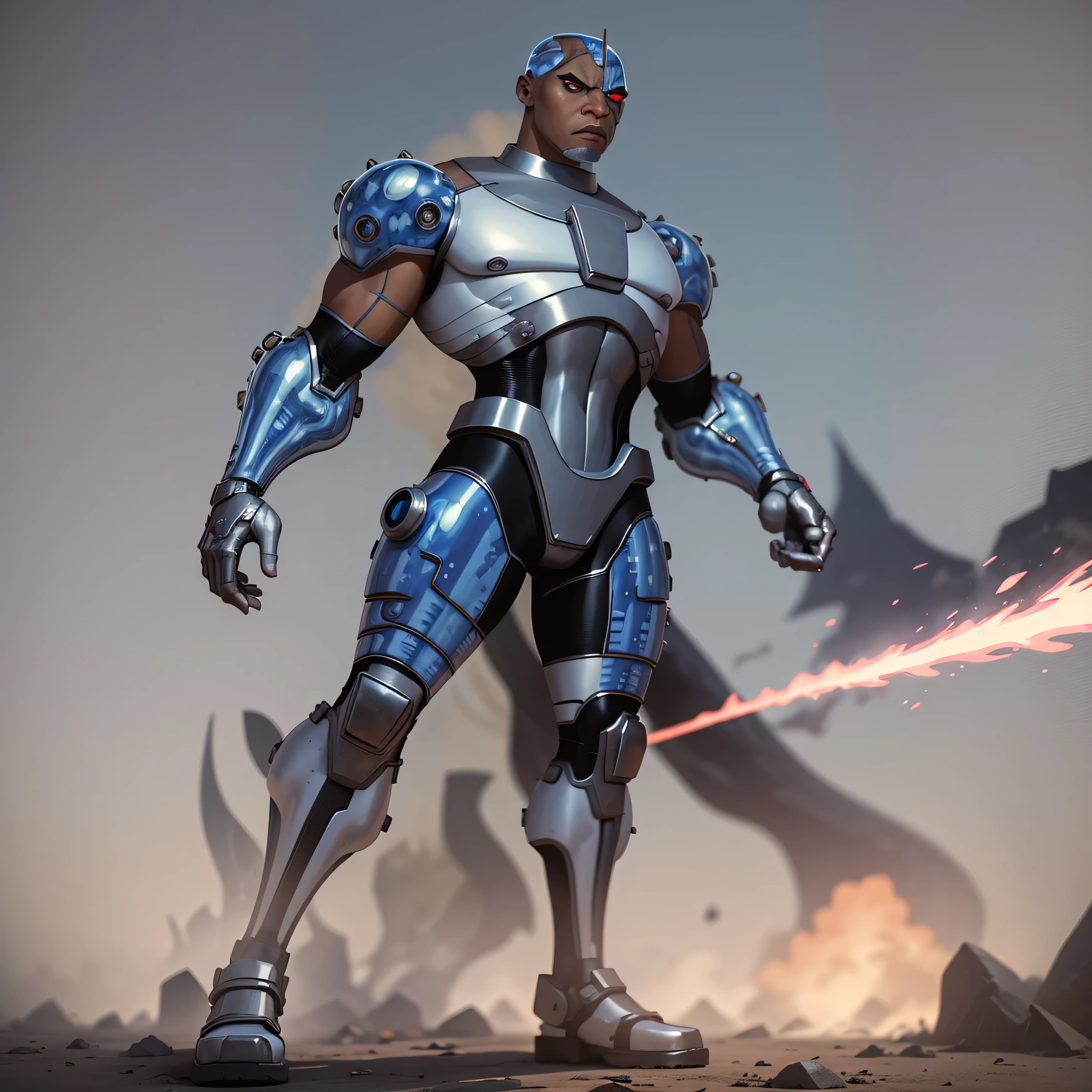 Full body image, DC Comics, Cyborg Victor Stone, black man, (((samurai armor))), photo-realistic, octane render, unreal engine, ultra-realistic