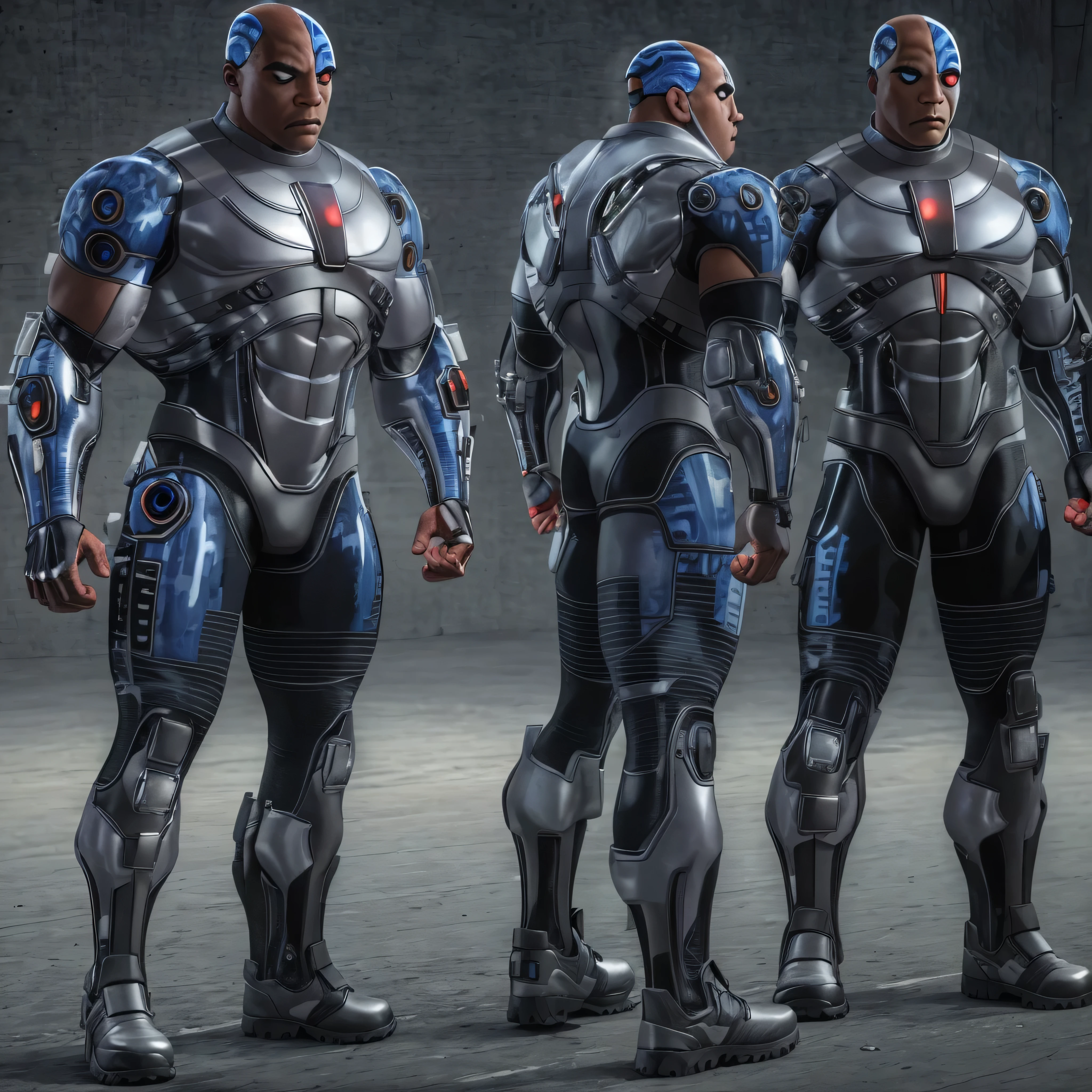 Full body image, DC Comics, Cyborg Victor Stone, black man, photo-realistic, octane render, unreal engine, ultra-realistic