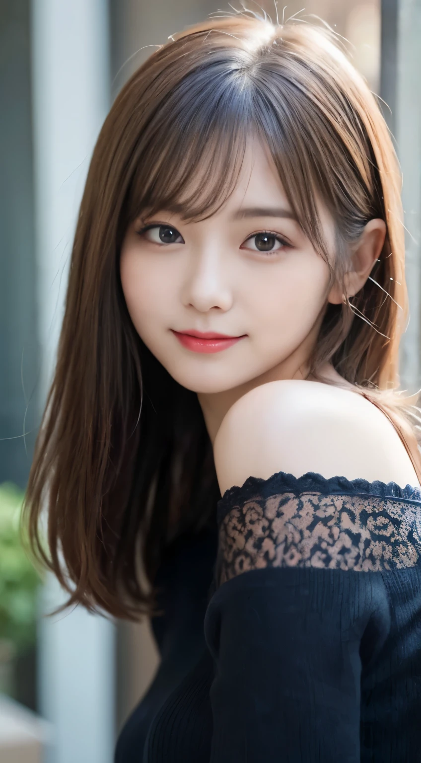 table top, highest quality, figure, super detailed, finely, High resolution, 8k wallpaper, 完璧なダイナミックな構figure, beautiful and fine eyes, elegant winter clothes,medium hair,small breasts natural color lip, bold sexy pose,smile、20 year old girl、cute、sexy shot looking at camera,night,beautiful and detailed face,elegant face,perfect and beautiful face,Slim face and body,spread your arms wide、background blur