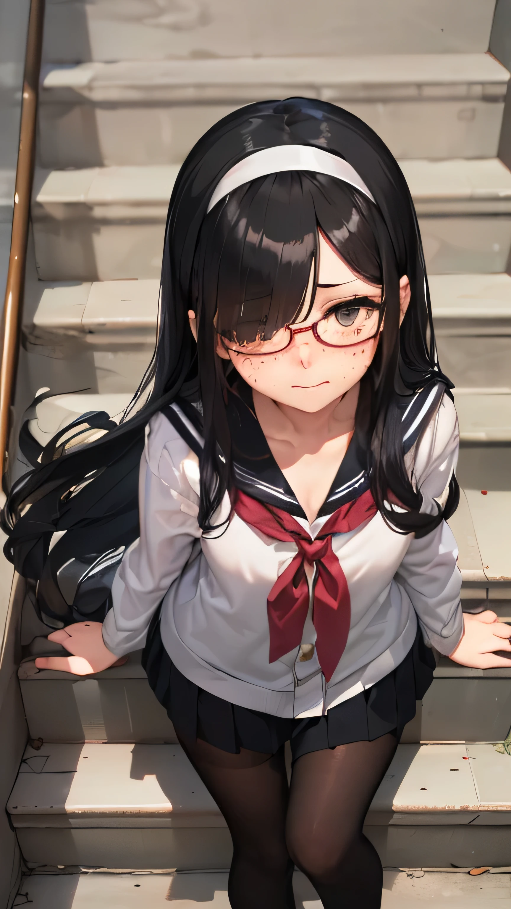 (8K、RAW photo、highest quality、masterpiece:1.2)、detailed background、beautiful and detailed face、beautiful and smooth skin、skin texture、professional lighting、Black square glasses  、cute  girl,Cute Ponytail,(big breasts:1.2), wet white thin babydoll, sailor color、(big breasts:1.2)、sexual expression, cute hairstyle, panty shot, I can see through my clothes,Lying on the beach、Show 1&#39;~ side、emphasize the chest