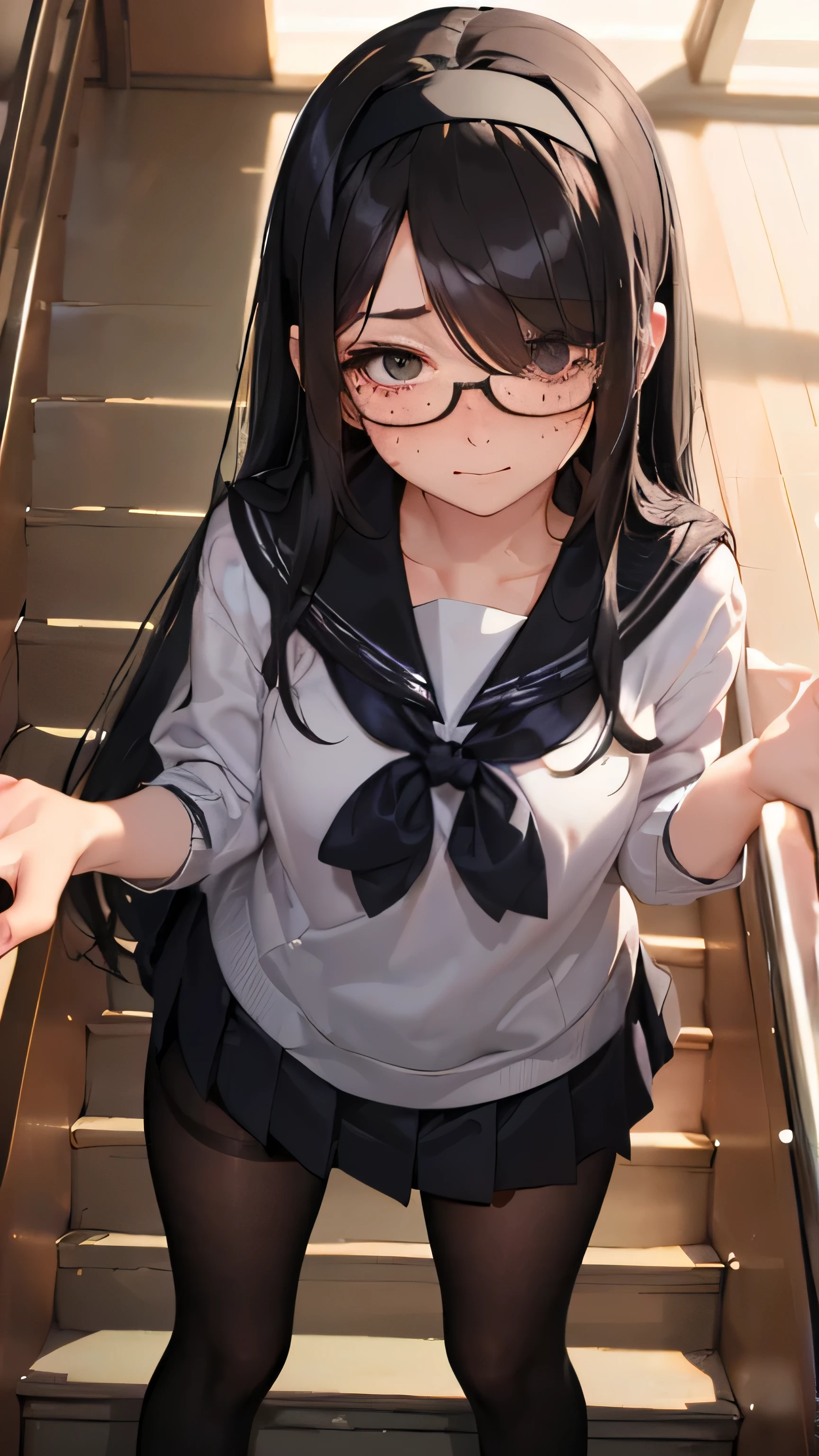 best quality,one girl,low twintails, glasses school uniform