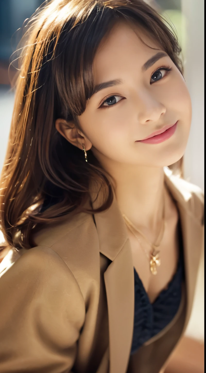 (((32K,very high res, high detailing, highly accurate,Masterpiece Girl 1))),Raw photo & realistic atmosphere,beautiful dark blue eyes,Detailed mouth,Glossy lips,Detailed eyebrows,Soft white skin that shines with every detail,,Eyes drawn in detail、Very beautiful eyes with azure eyes,Detailed lips、Very beautiful face,Very well-formed face、Lifelike face,shiny beautiful lips,Beautiful eyebrows,Infinite reality,Best design,(Insanely cute sober Japan 17-year-old girl,Toned body,thighs thighs thighs thighs,Slender legs,Beautifully shaped breasts,Very cute beautiful girl,:1.5),Best Natural Makeup,Japanese ido,Korean Idols,Young sensual idol,Moist eyes,Dark beautiful eyes,Beautiful butt,beauty legs,,camel's foot,:1.3),超A high resolution、,Natural and realistic face,Back lighting,Pure eyes are too cute,(((photorealisim,Photograph the whole body))),,Reality Live Action,(Earrings that look fashionable,,a necklace,A bracelet,gyuru,Glossy nail art,Clothes like a girl,,Girlish clothes,,Dress up elegantly and cutely,Tailored jacket,Routh Ruffled Beauty Draped Skirt,Beautiful fashionable fashion with little exposure,Light brown perm medium hair,独奏, Kool,,Smile faintly,full body Esbian:1.7),Night in Shinjuku(Turned:1.5)