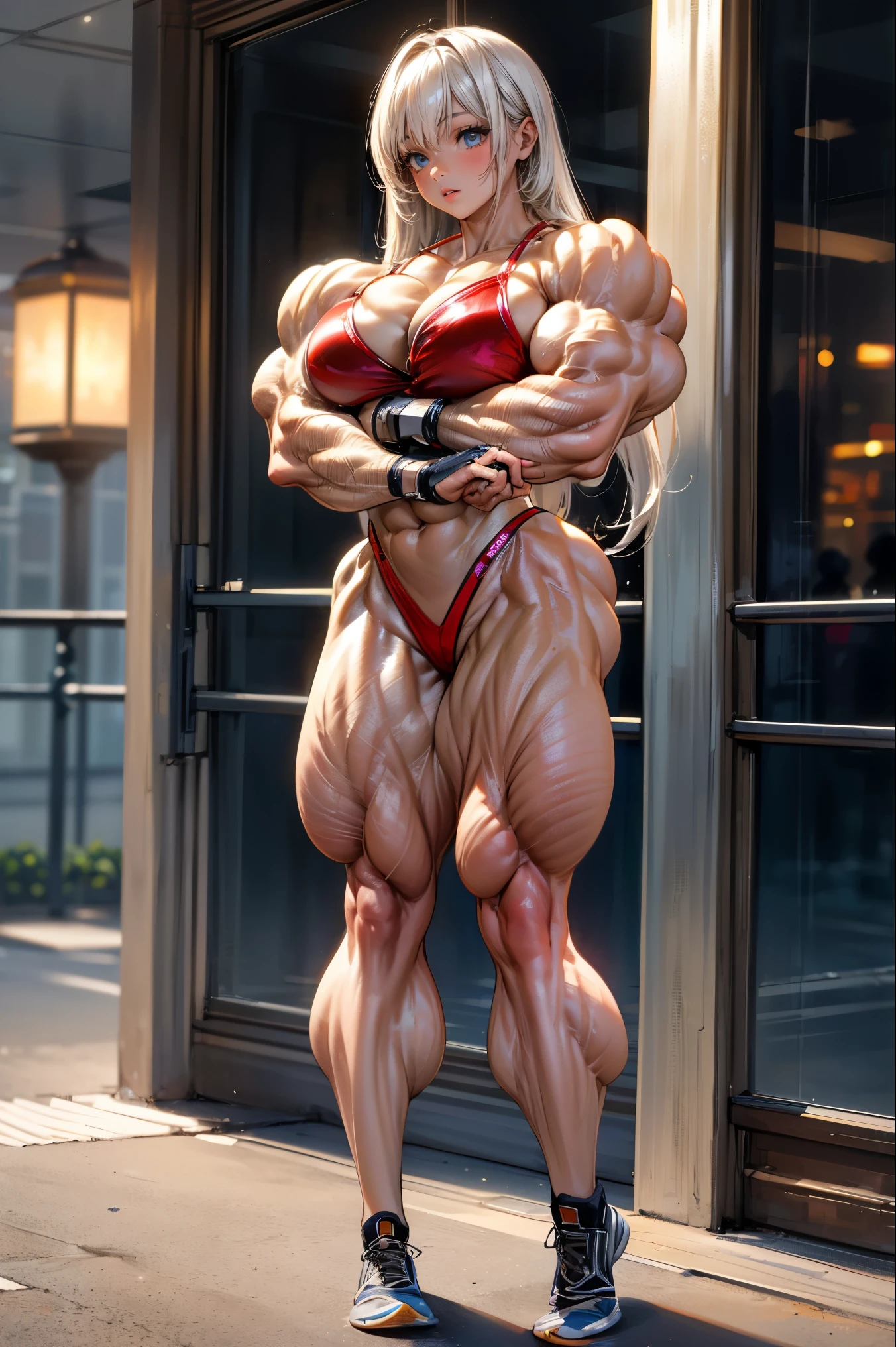 (best lighting) , (Extremely complex and detailed) , 4K unified, (Super detailed CG: 1.2) , (8k: 1.2),(The original), (masterpiece) , (best quality),(masterpiece:1.4),Anime-like high quality,(masterpiece),masterpiece, Super clear picture quality,clearer than,(delicate face)best quality, absurd,((peace master, 4K, 8k, Yes, high resolution))1个girl, female student,,(beautiful bass),((bodybuilder:1.5))(girl),(miss),(((whole body:1)))whole body,outdoor在的雪原,snowing,outdoor,sports shoes