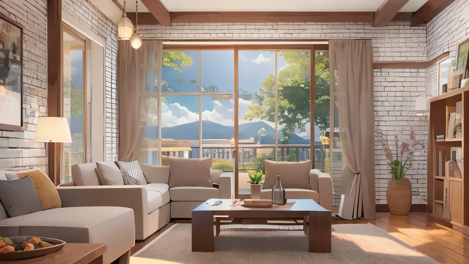 The background is the living room、window